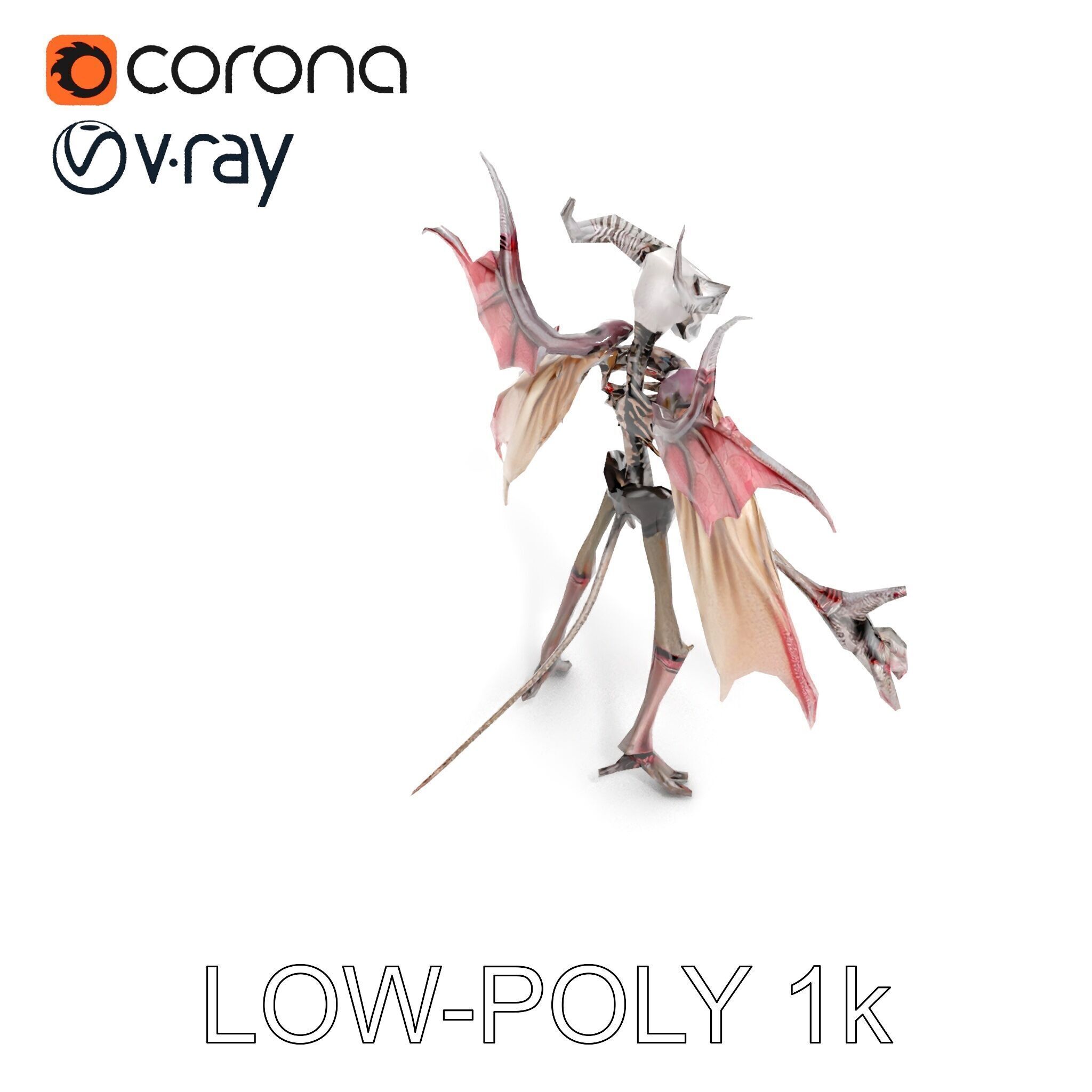 Demonic Skeleton with Wings Rigged and Animated Character Model Low-poly 3D model_16