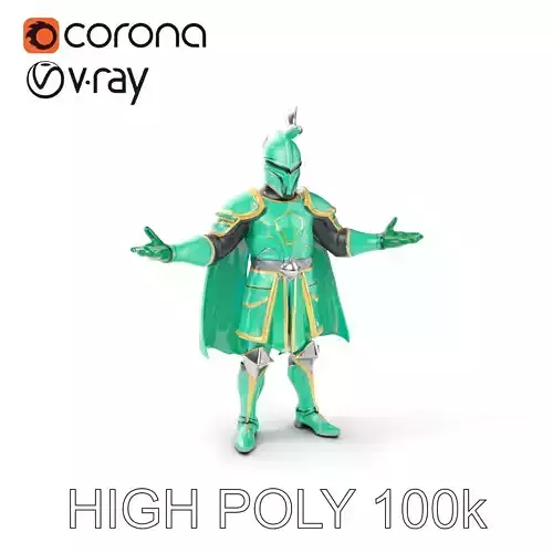 Green Armored Knight Character Model  Rigged and Animated