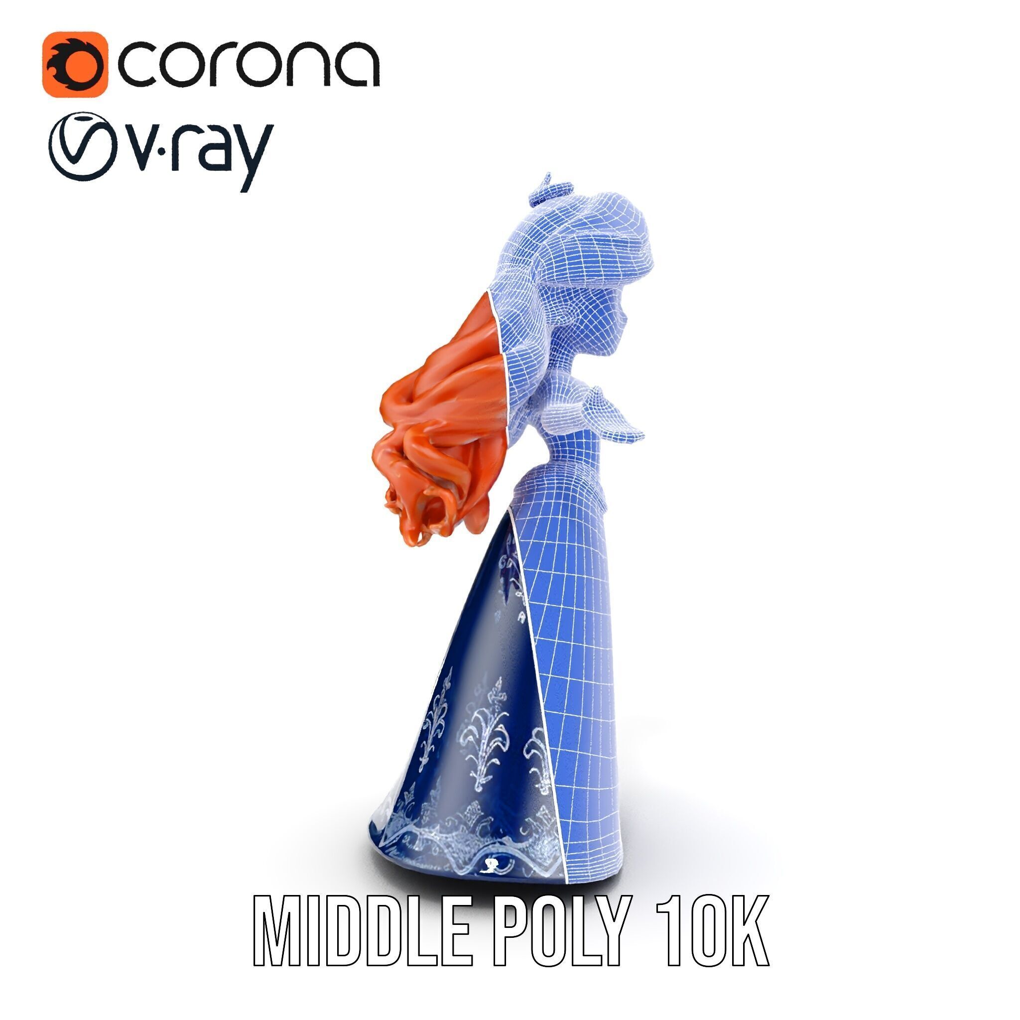 Enchanted Princess with Red Hair in Royal Dress  Rigged and A... Low-poly 3D model_36