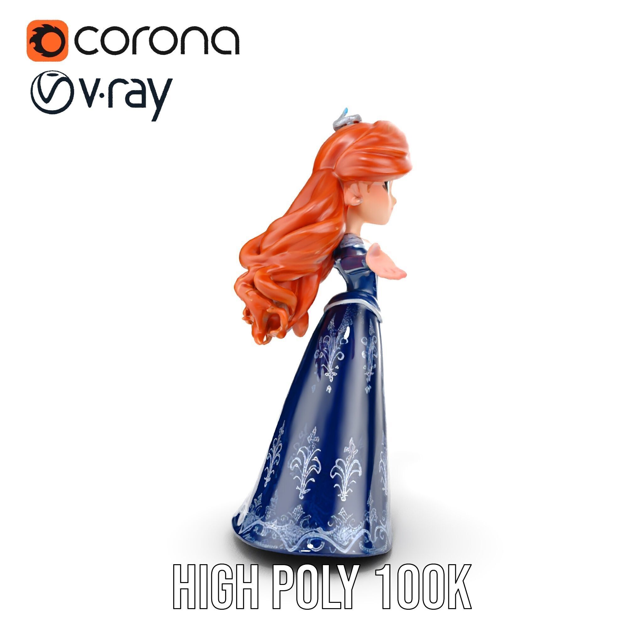 Enchanted Princess with Red Hair in Royal Dress  Rigged and A... Low-poly 3D model_24