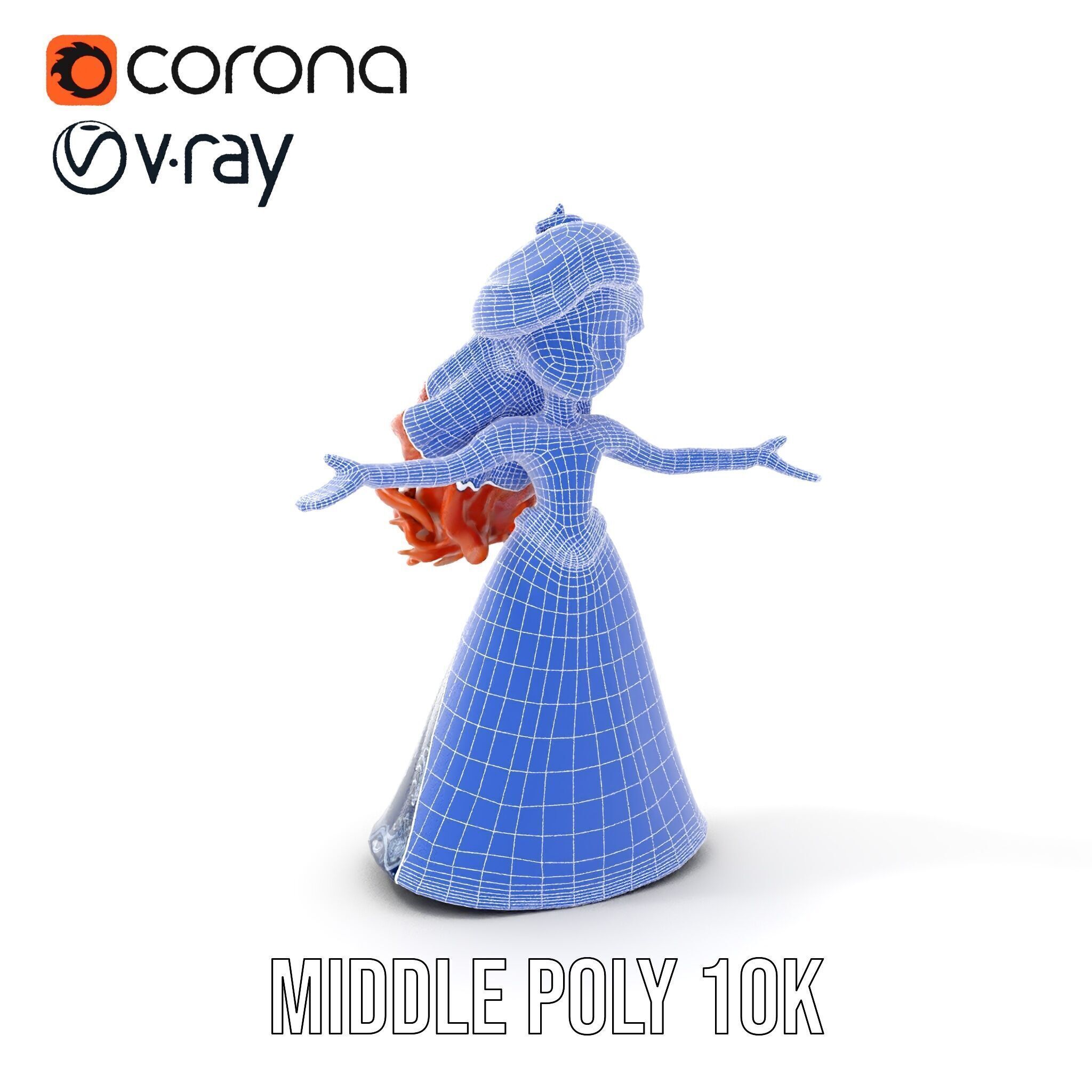 Enchanted Princess with Red Hair in Royal Dress  Rigged and A... Low-poly 3D model_19