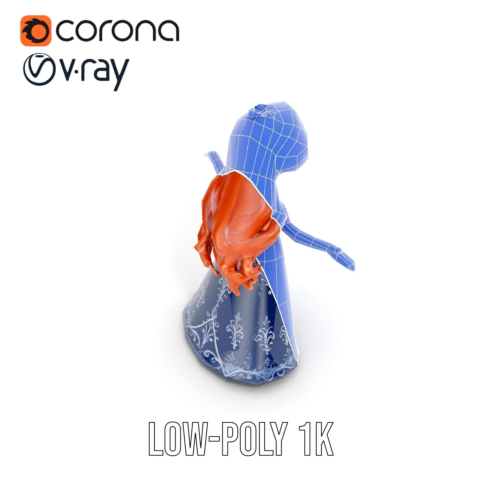 Enchanted Princess with Red Hair in Royal Dress  Rigged and A... Low-poly 3D model_32