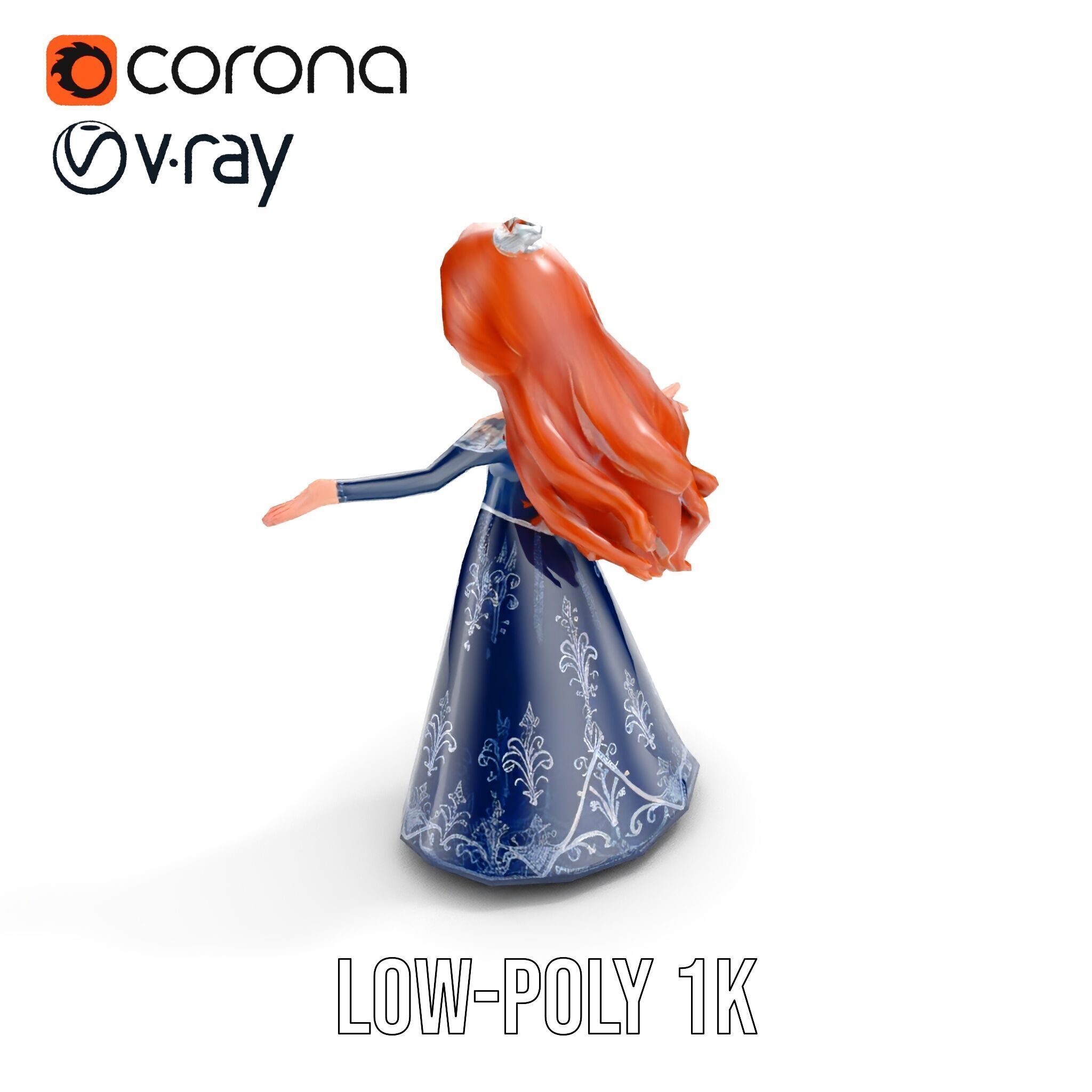 Enchanted Princess with Red Hair in Royal Dress  Rigged and A... Low-poly 3D model_9