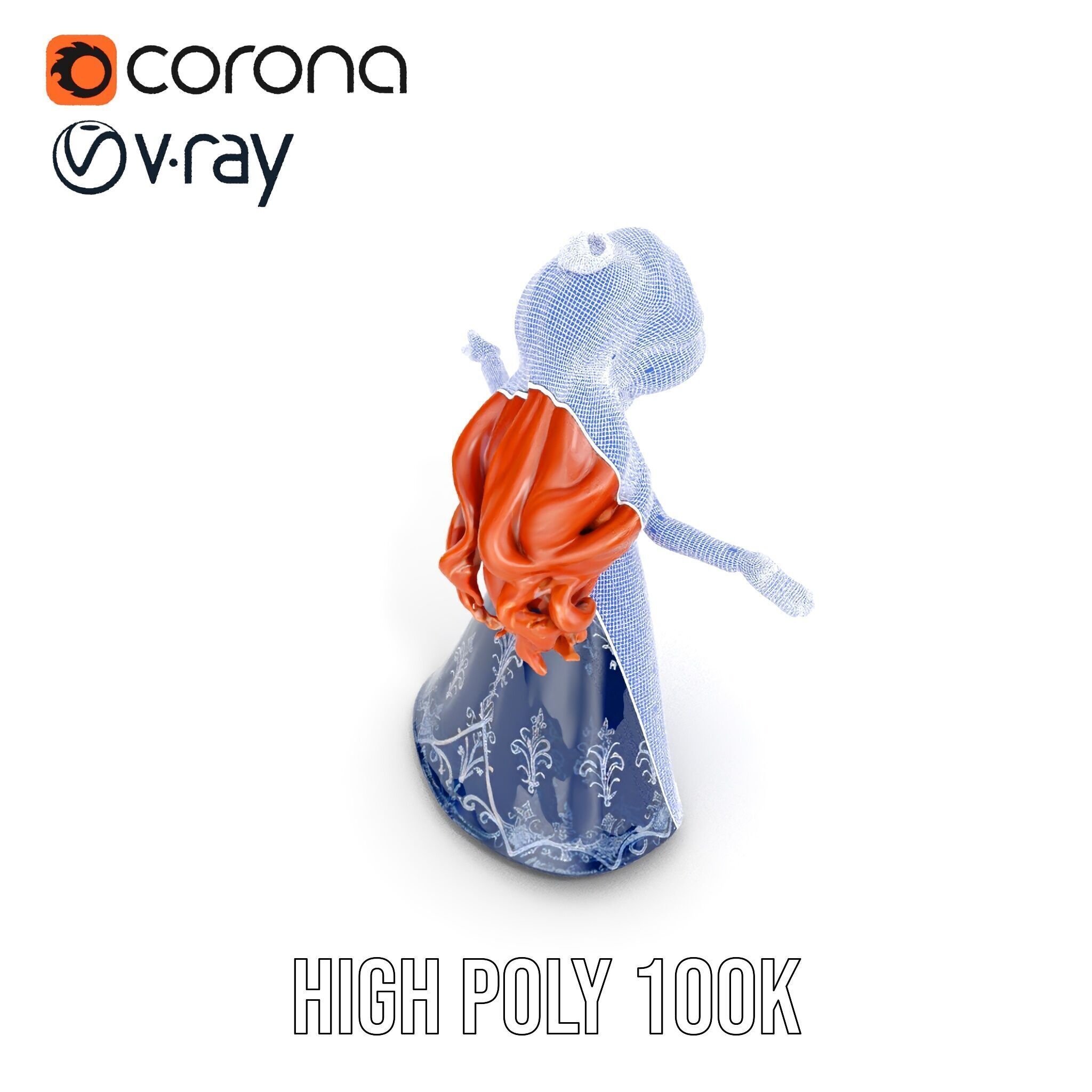 Enchanted Princess with Red Hair in Royal Dress  Rigged and A... Low-poly 3D model_35