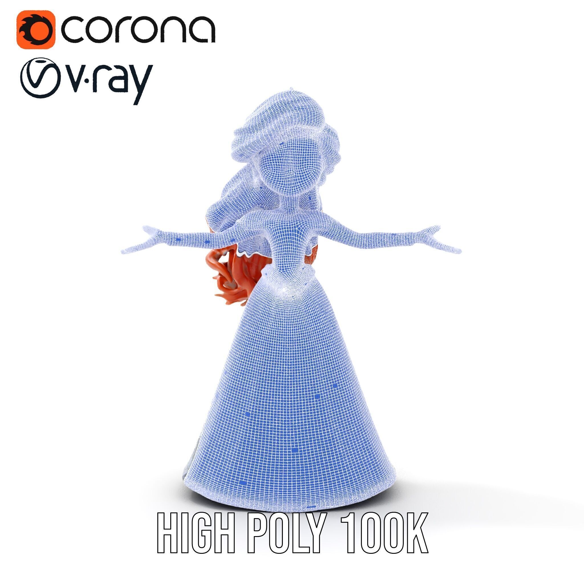 Enchanted Princess with Red Hair in Royal Dress  Rigged and A... Low-poly 3D model_27