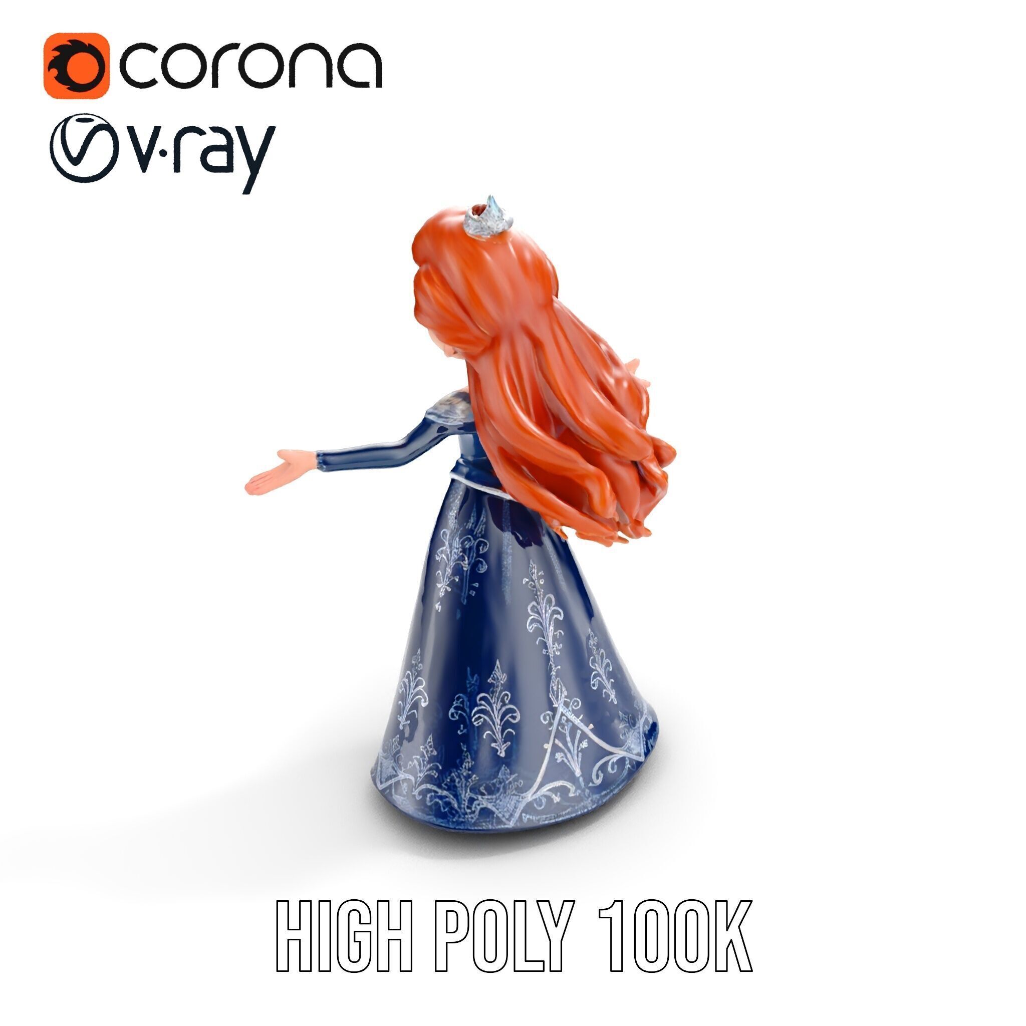 Enchanted Princess with Red Hair in Royal Dress  Rigged and A... Low-poly 3D model_18