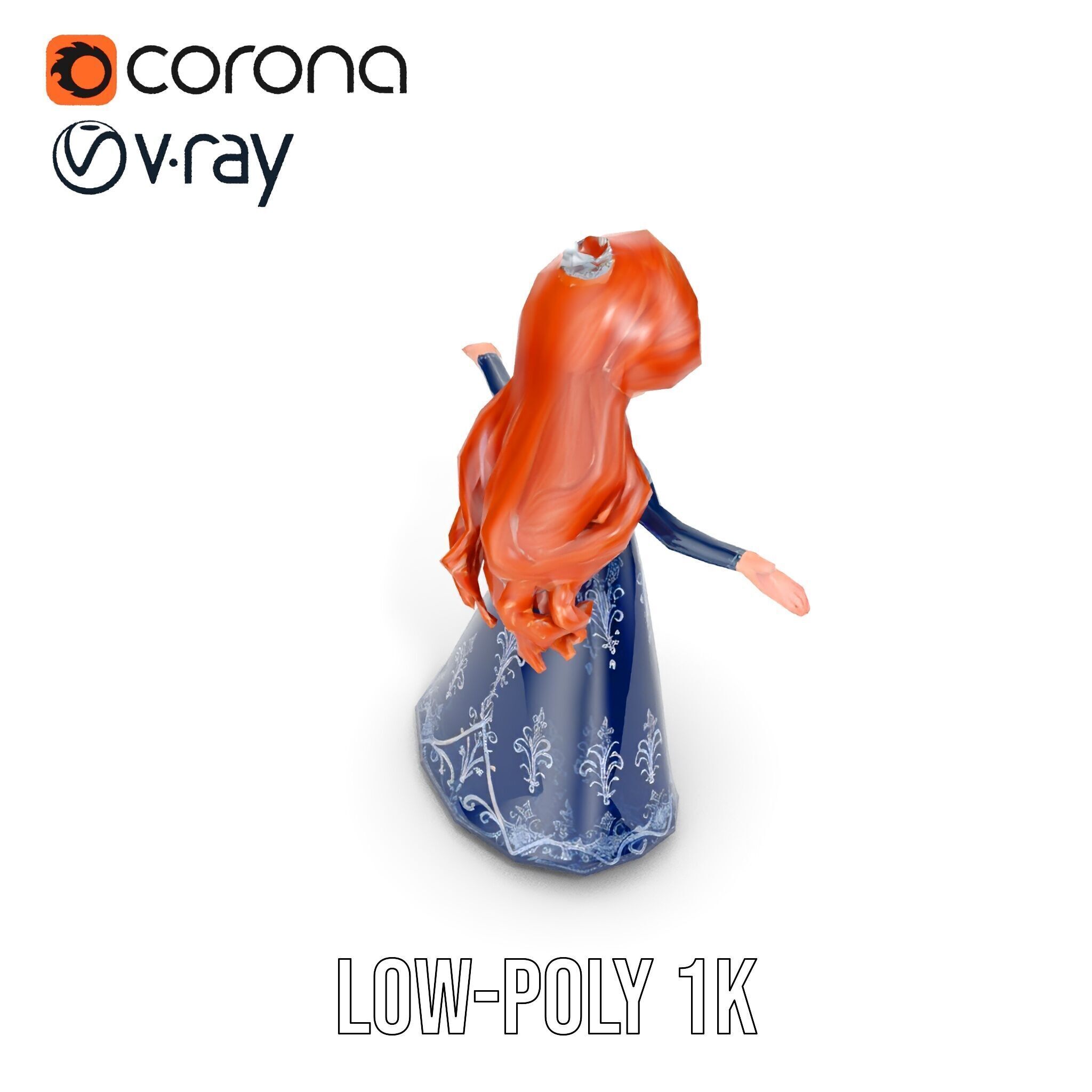 Enchanted Princess with Red Hair in Royal Dress  Rigged and A... Low-poly 3D model_20