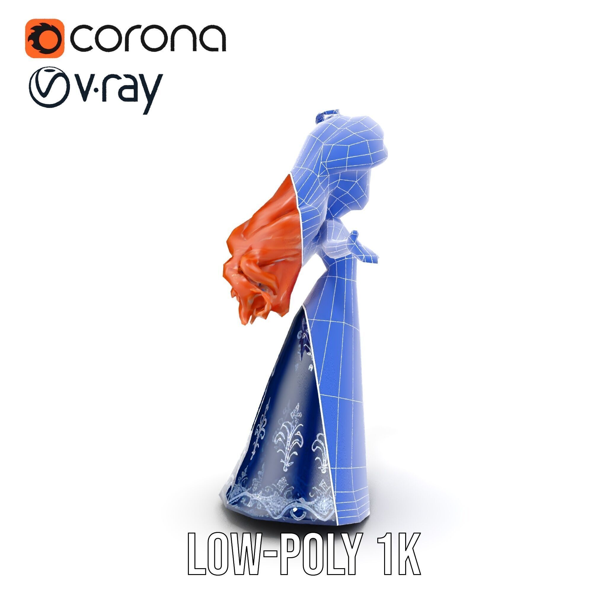 Enchanted Princess with Red Hair in Royal Dress  Rigged and A... Low-poly 3D model_26