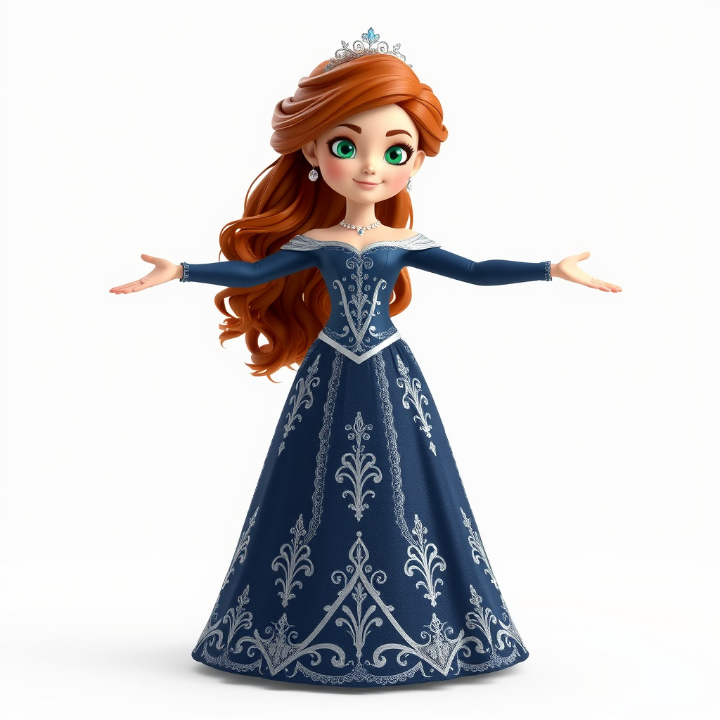 Enchanted Princess with Red Hair in Royal Dress  Rigged and A... Low-poly 3D model_2