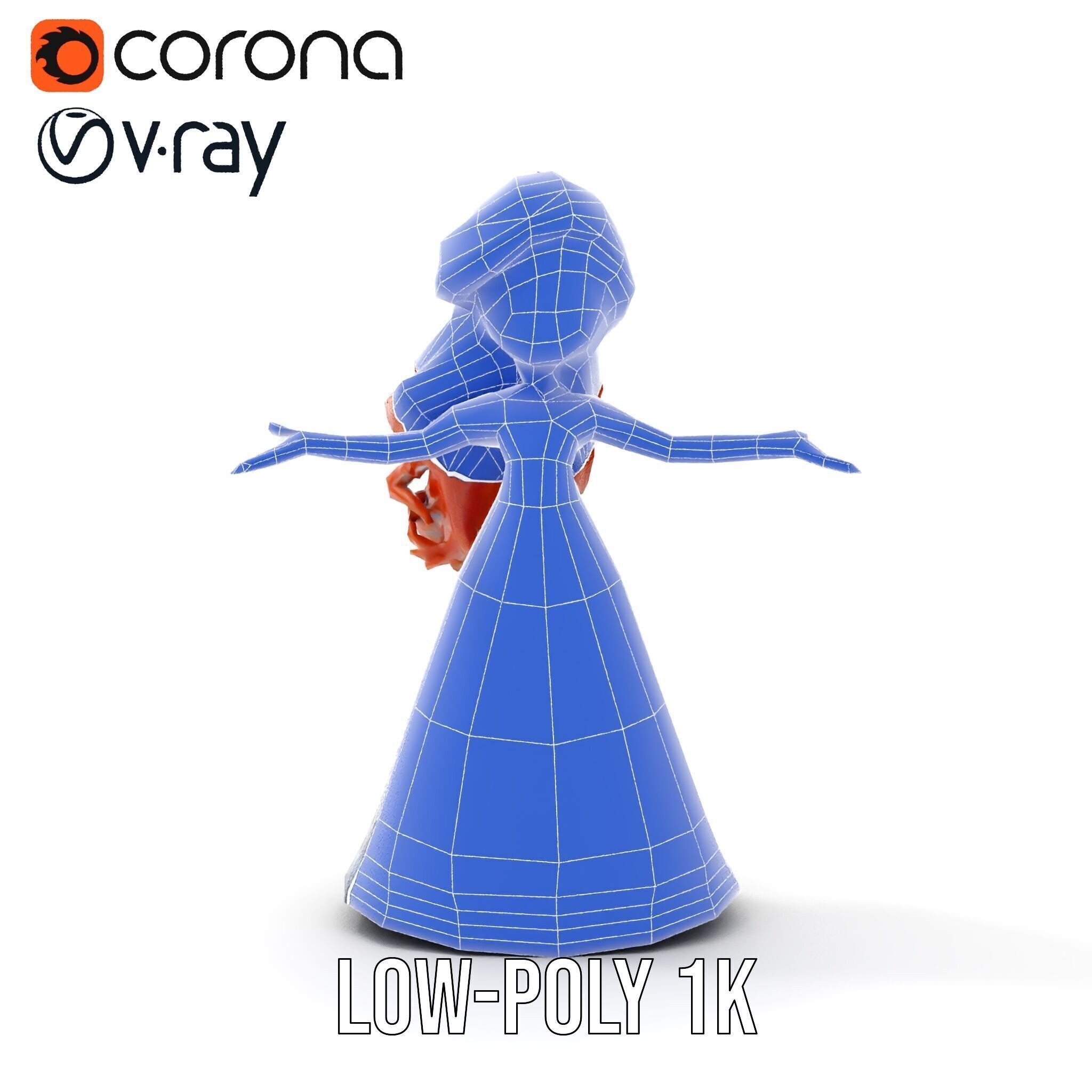 Enchanted Princess with Red Hair in Royal Dress  Rigged and A... Low-poly 3D model_12