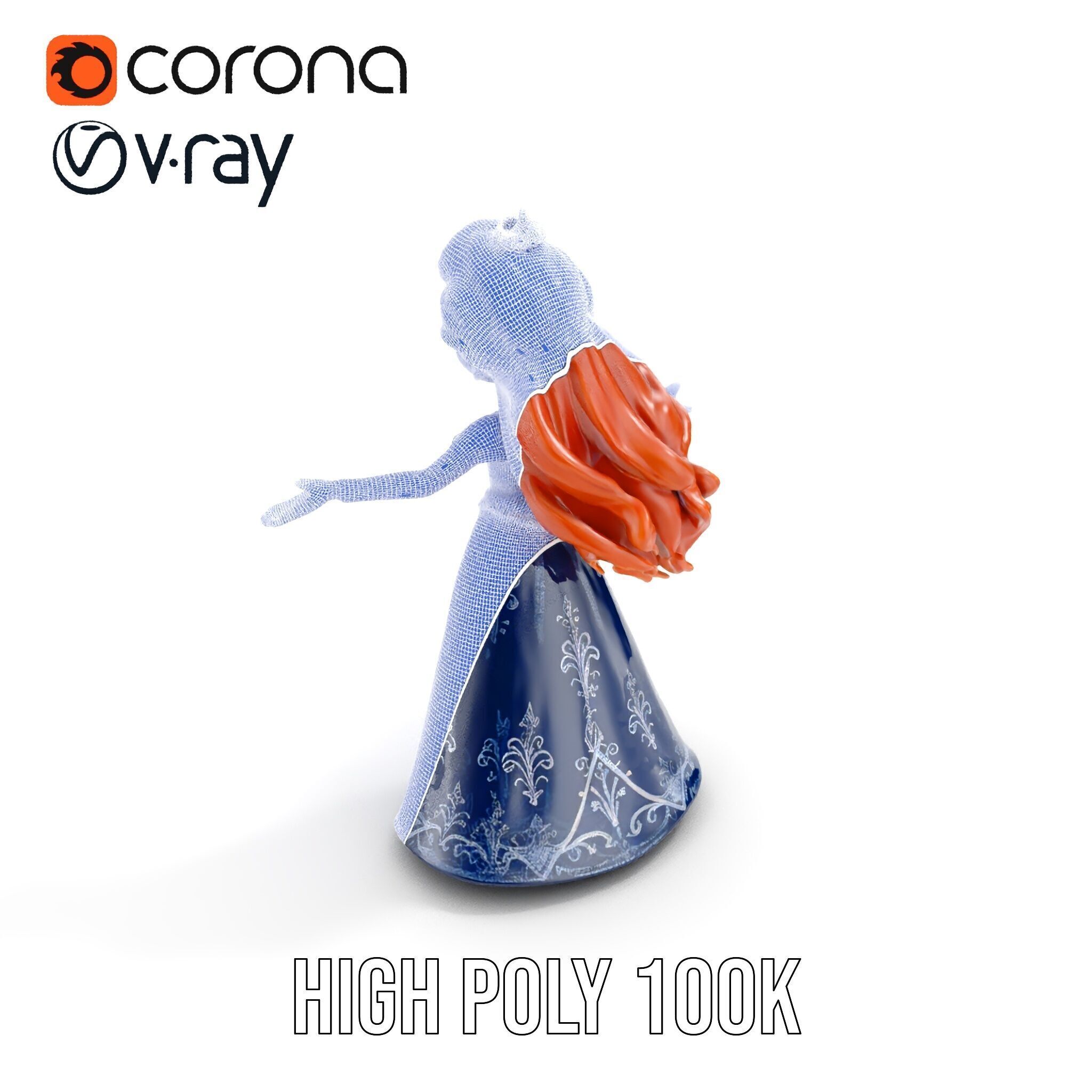 Enchanted Princess with Red Hair in Royal Dress  Rigged and A... Low-poly 3D model_30
