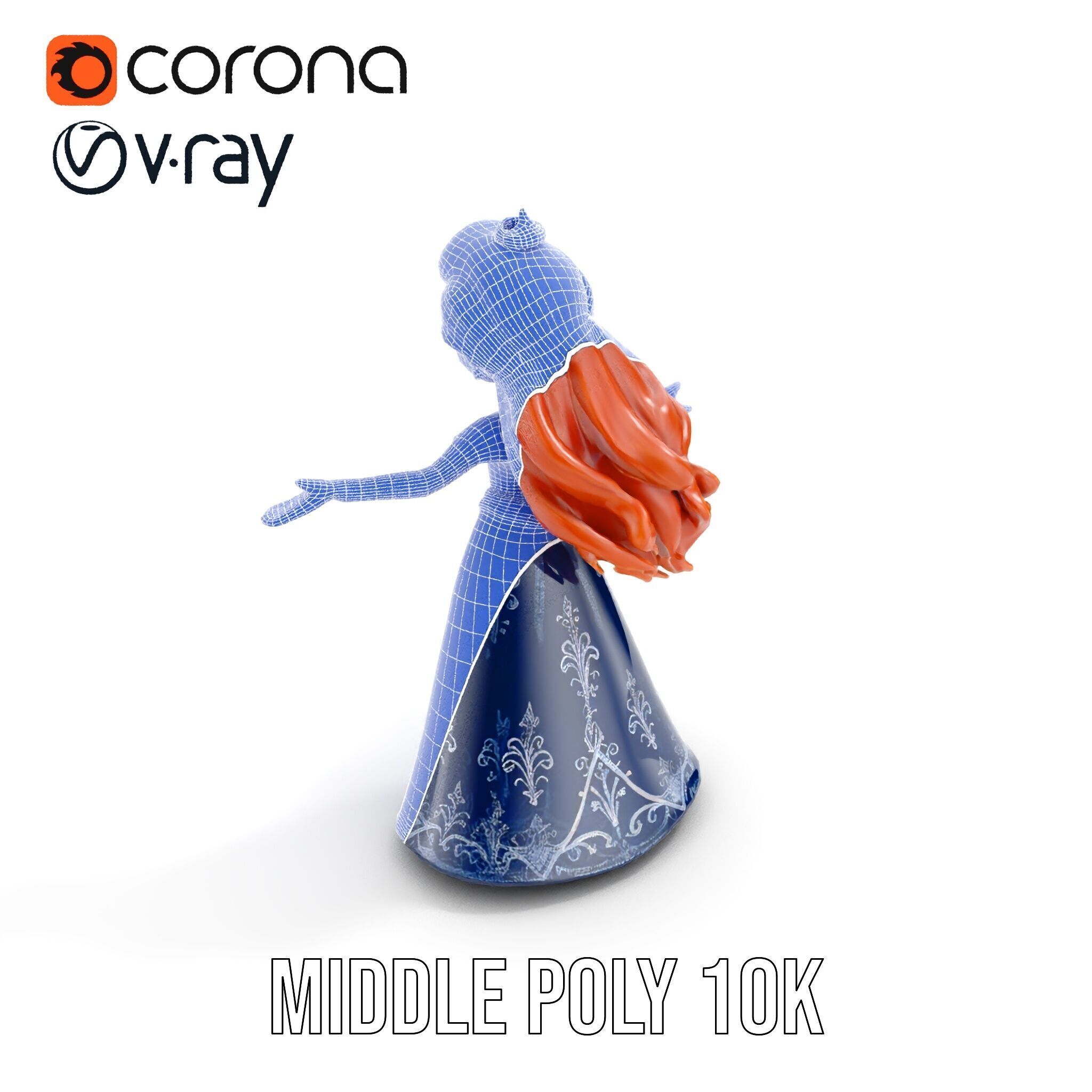 Enchanted Princess with Red Hair in Royal Dress  Rigged and A... Low-poly 3D model_25