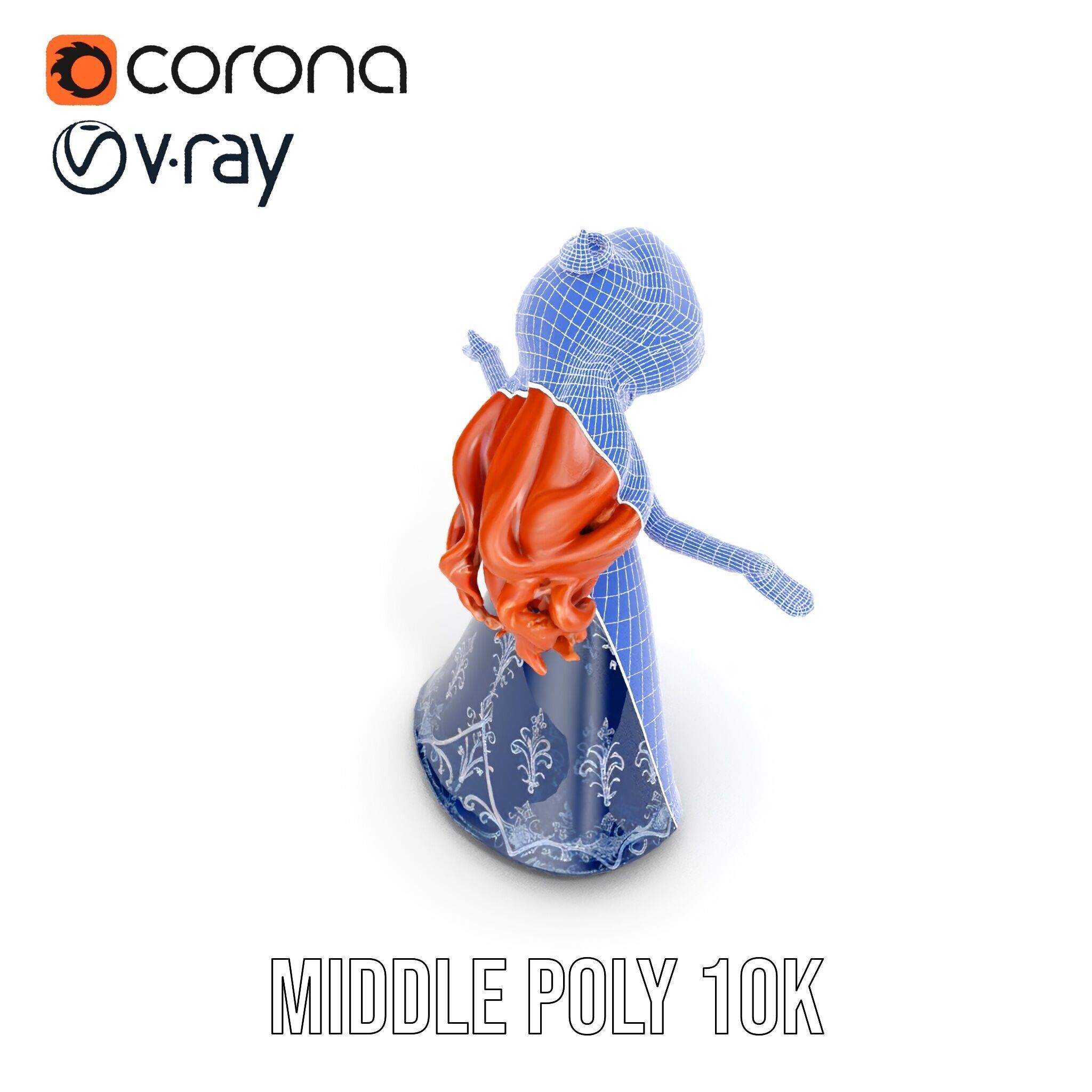 Enchanted Princess with Red Hair in Royal Dress  Rigged and A... Low-poly 3D model_33