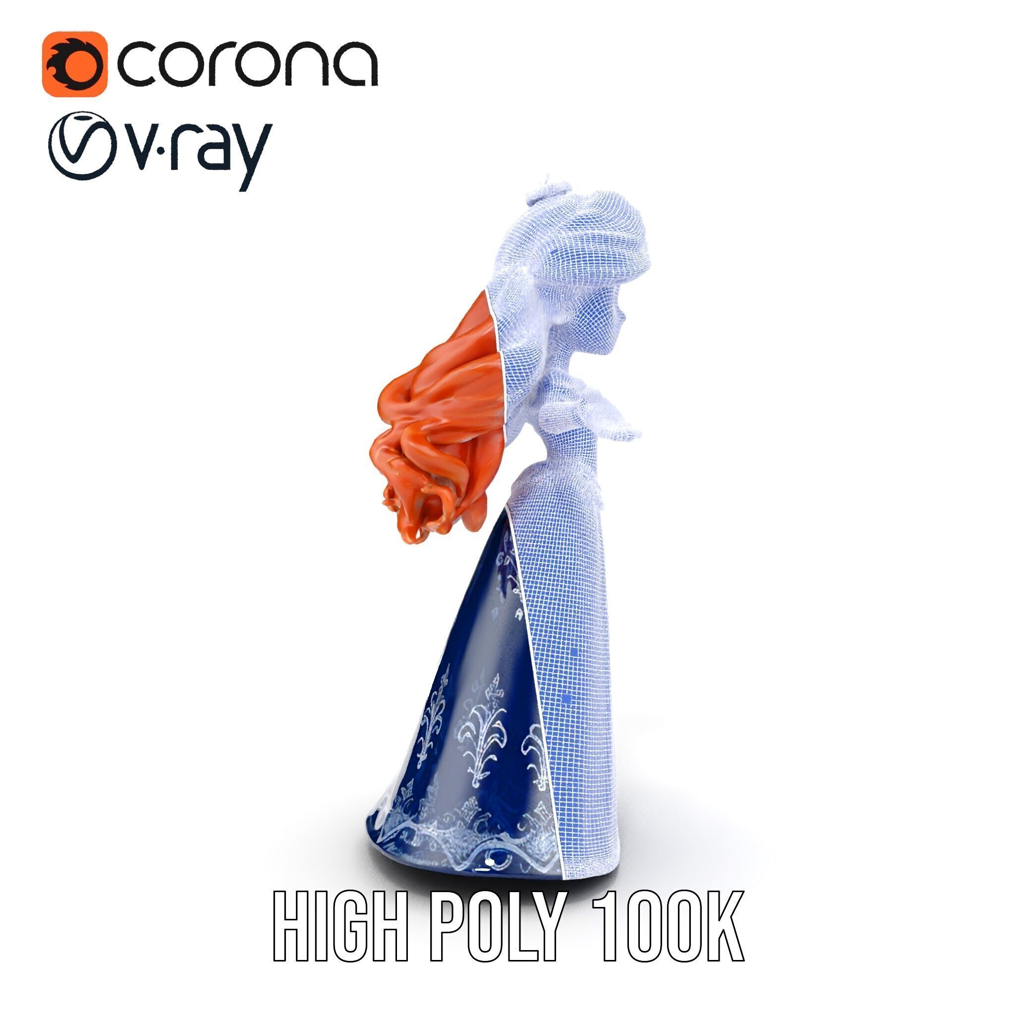 Enchanted Princess with Red Hair in Royal Dress  Rigged and A... Low-poly 3D model_21