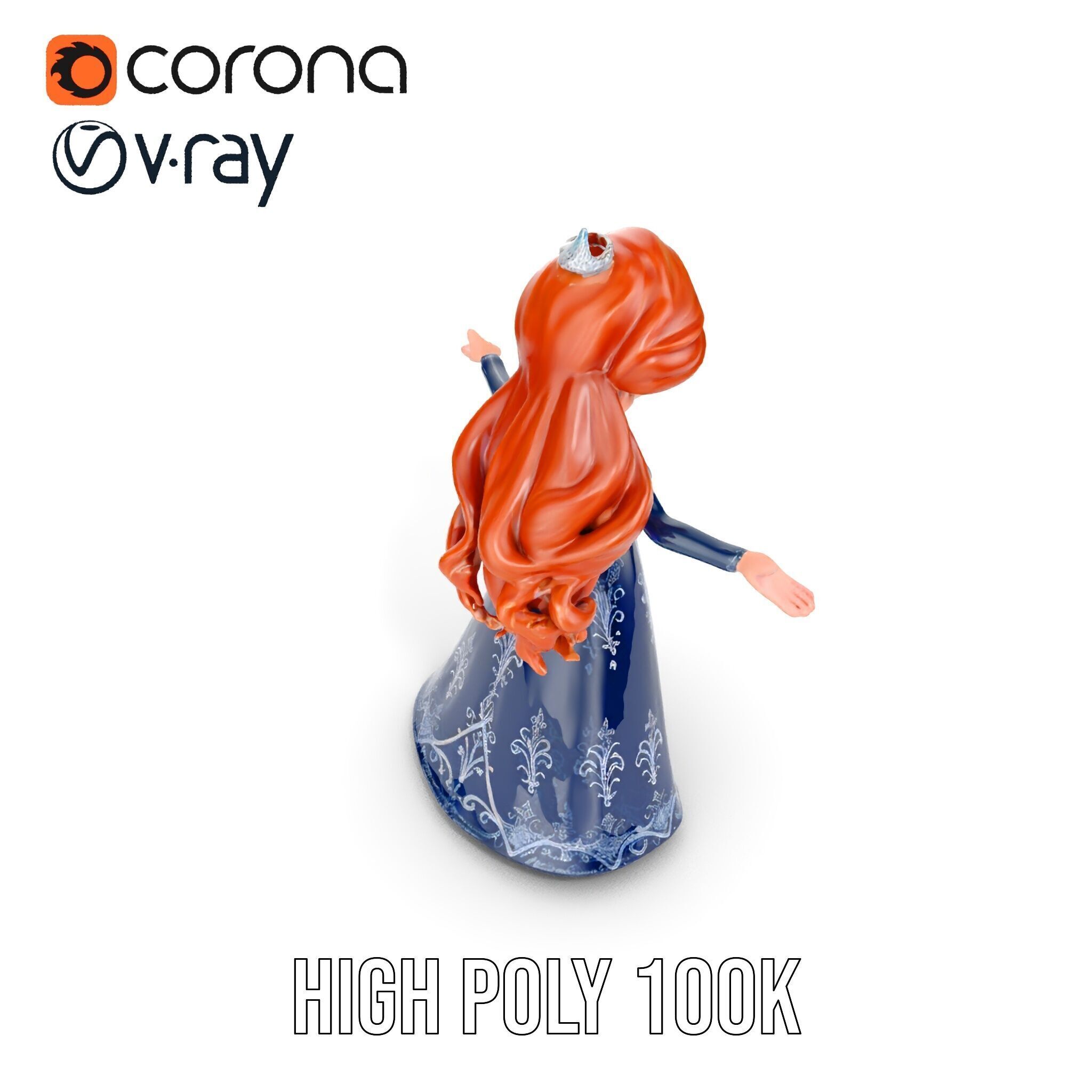 Enchanted Princess with Red Hair in Royal Dress  Rigged and A... Low-poly 3D model_15