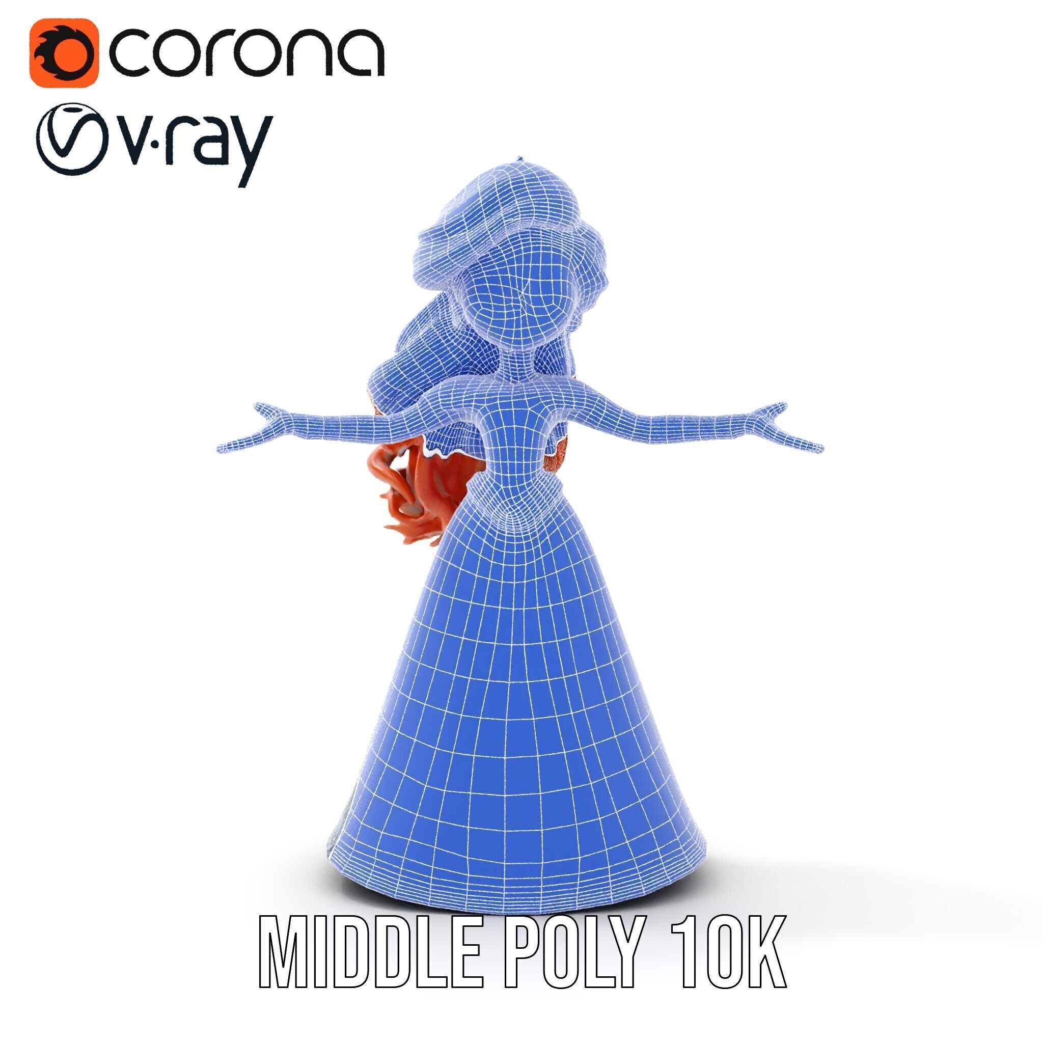 Enchanted Princess with Red Hair in Royal Dress  Rigged and A... Low-poly 3D model_31