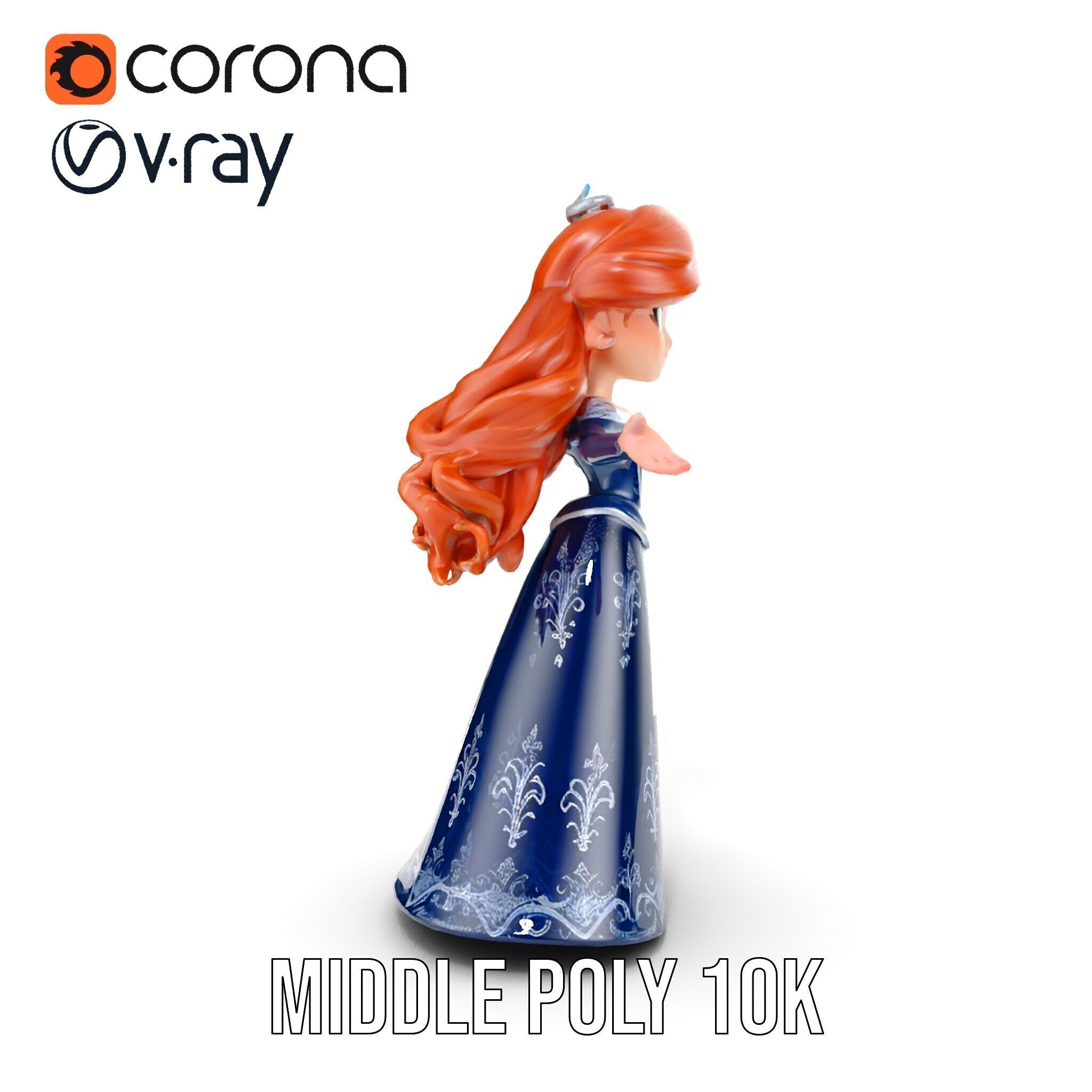 Enchanted Princess with Red Hair in Royal Dress  Rigged and A... Low-poly 3D model_11