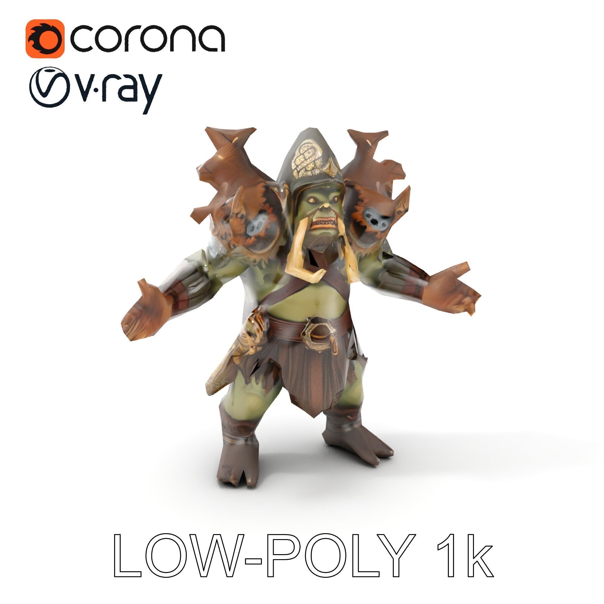 Orc Warrior with Antler Helmet Rigged and Animated D Characte... Low-poly 3D model_7