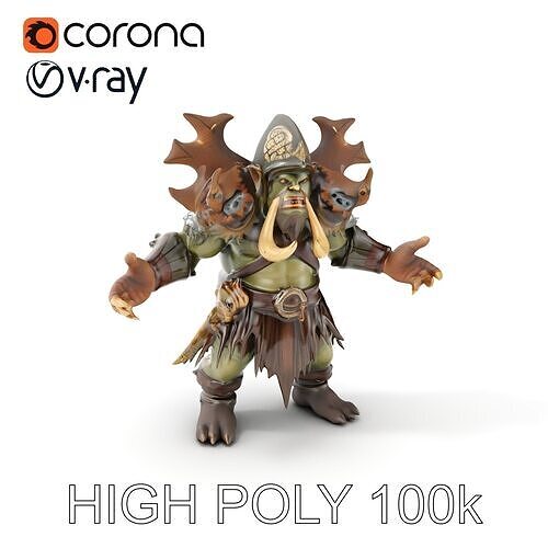 Orc Warrior with Antler Helmet Rigged and Animated D Characte... Low-poly 3D model