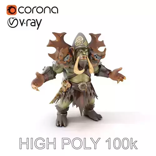 Orc Warrior with Antler Helmet Rigged and Animated D Characte... Low-poly 3D model