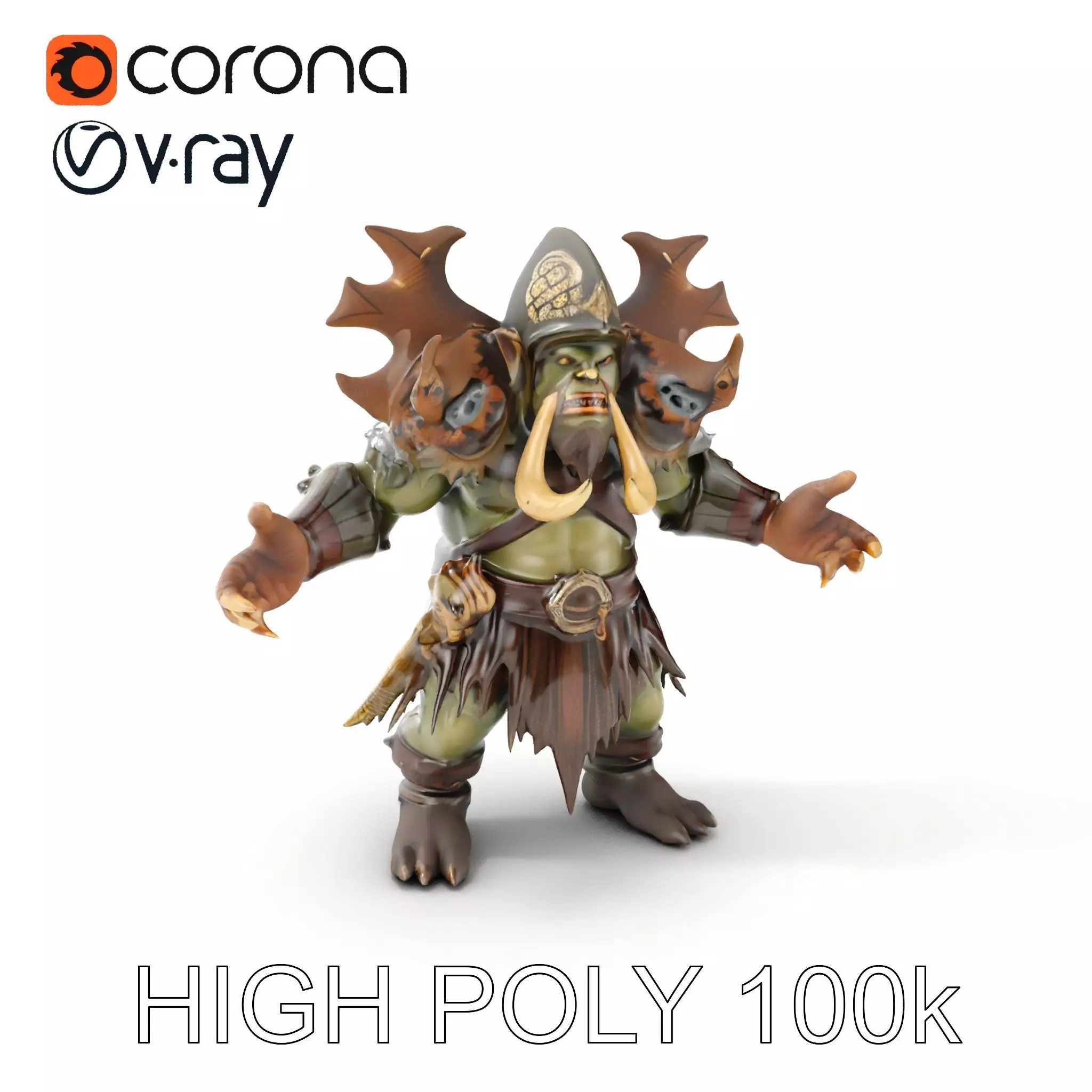 Orc Warrior with Antler Helmet Rigged and Animated D Characte... Low-poly 3D model_0