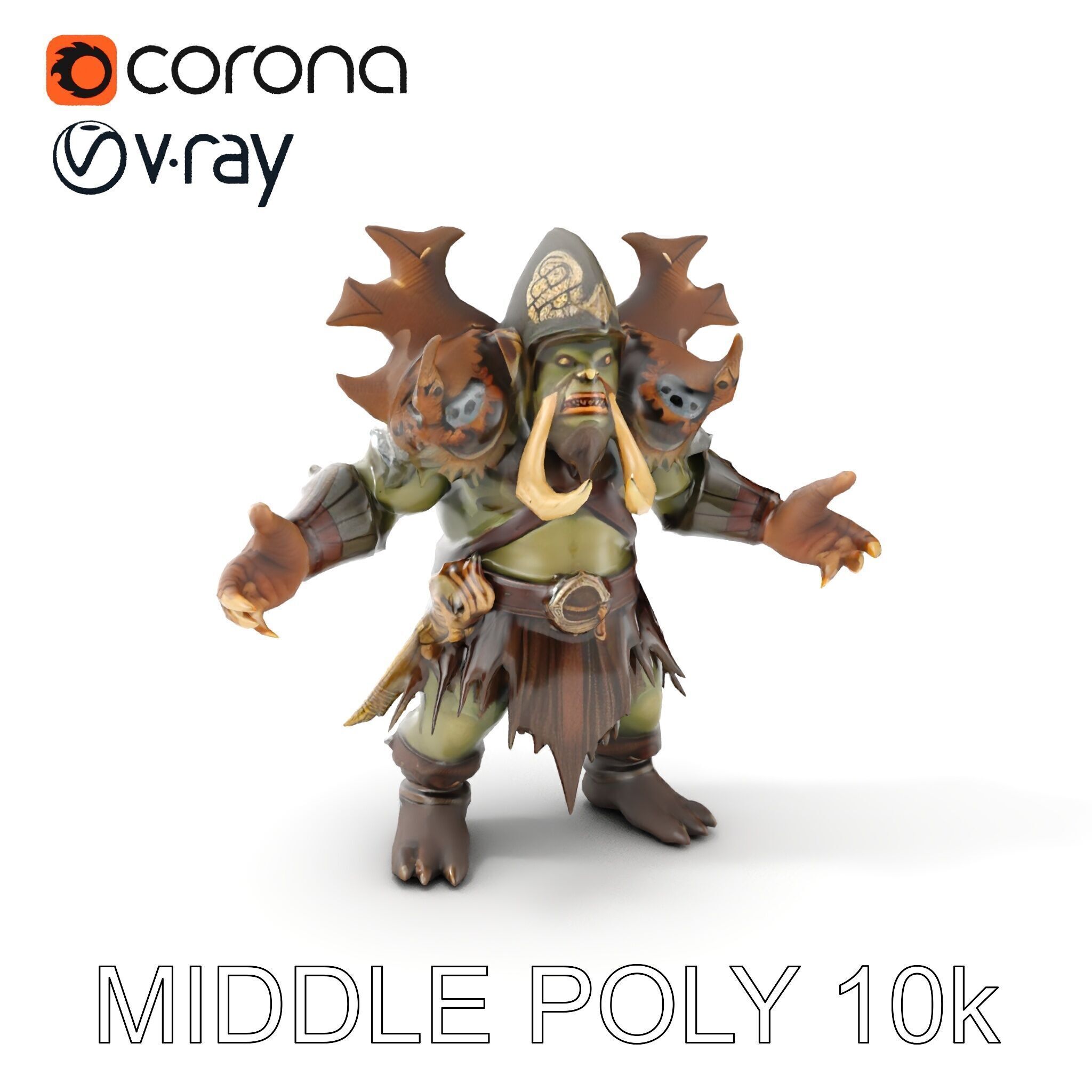 Orc Warrior with Antler Helmet Rigged and Animated D Characte... Low-poly 3D model_27