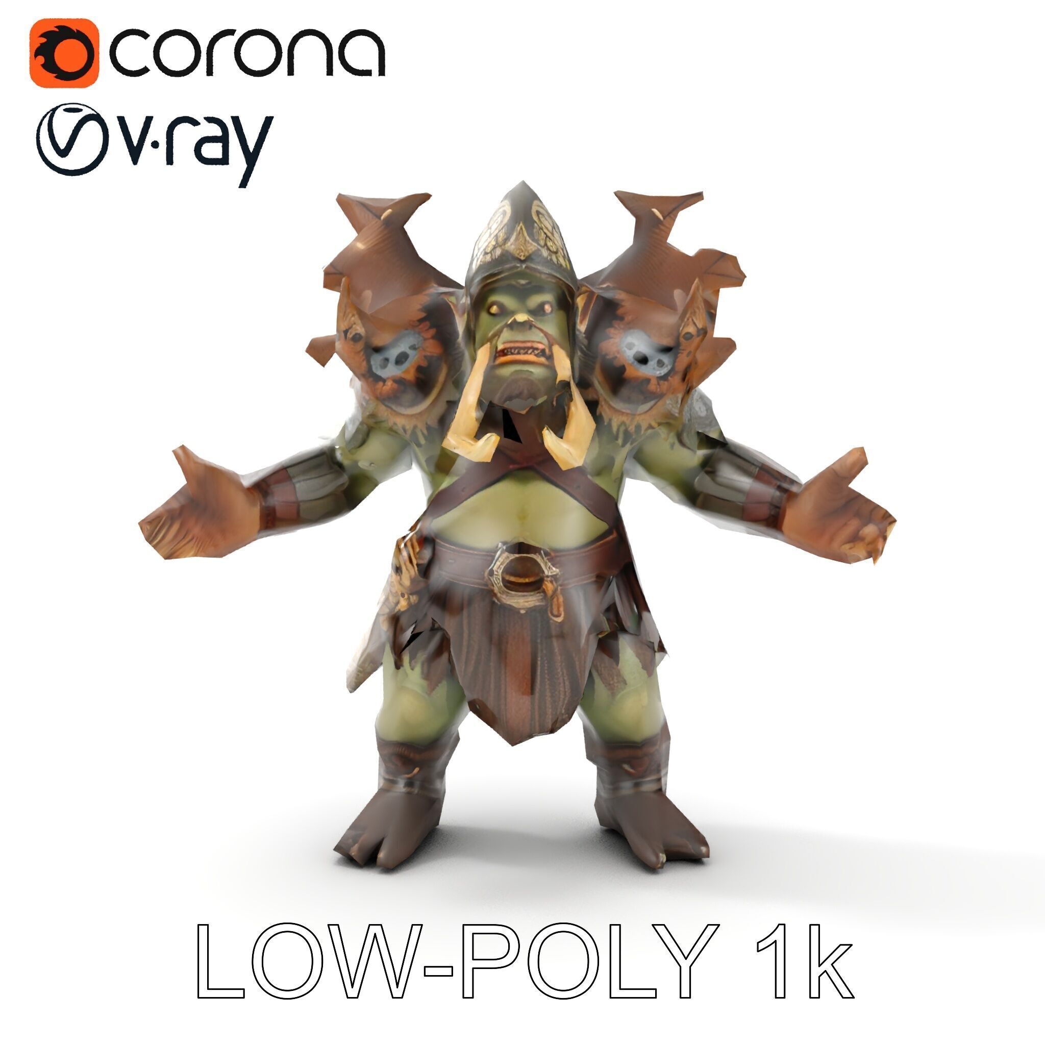 Orc Warrior with Antler Helmet Rigged and Animated D Characte... Low-poly 3D model_11