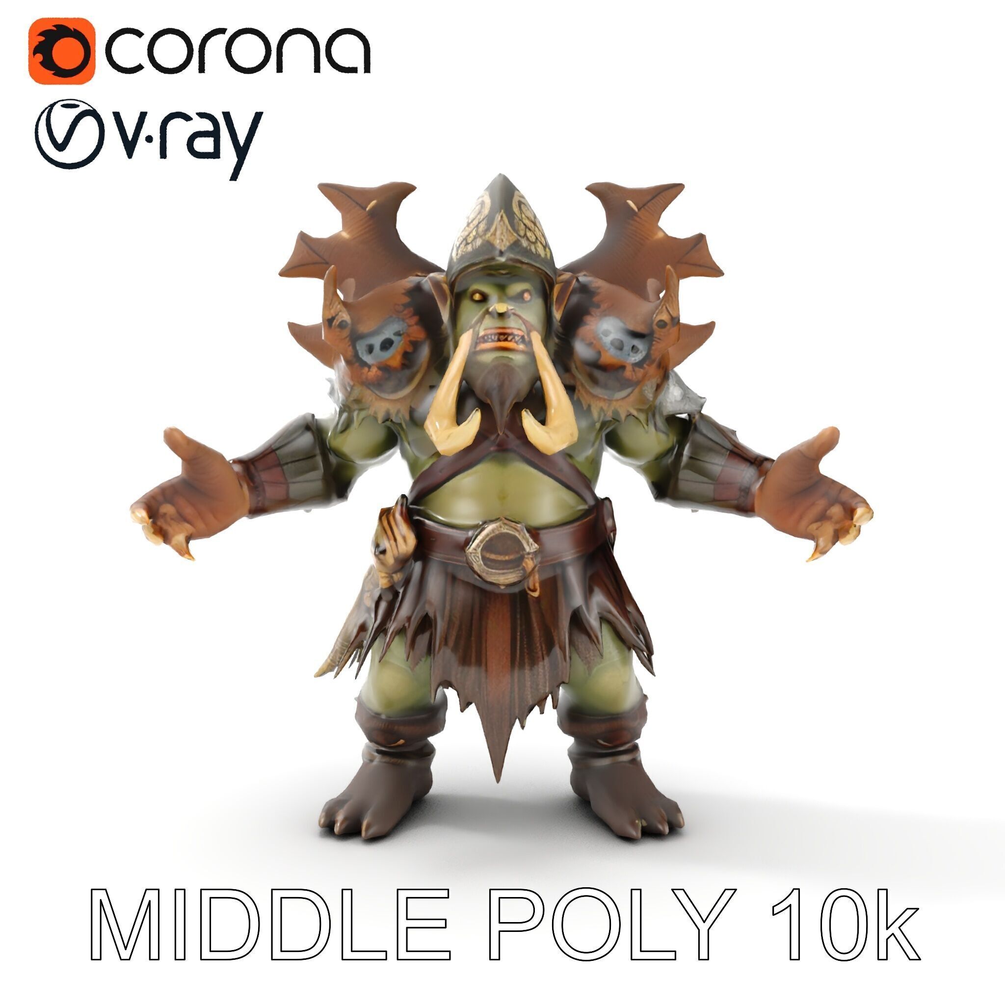 Orc Warrior with Antler Helmet Rigged and Animated D Characte... Low-poly 3D model_13