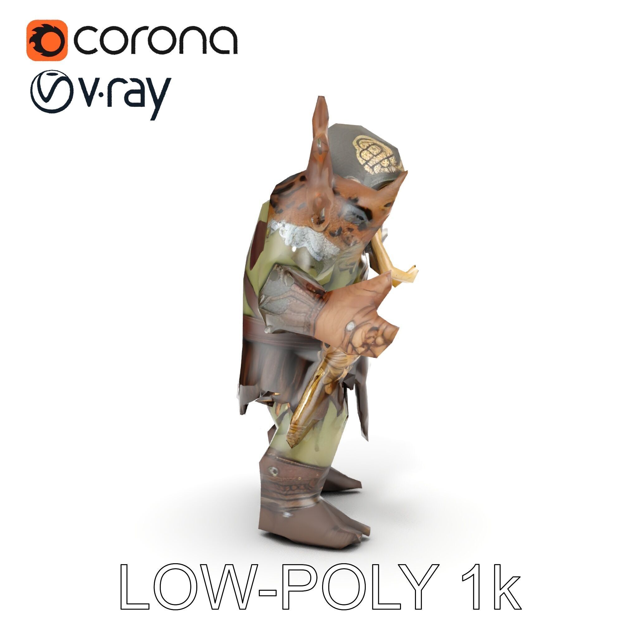 Orc Warrior with Antler Helmet Rigged and Animated D Characte... Low-poly 3D model_9