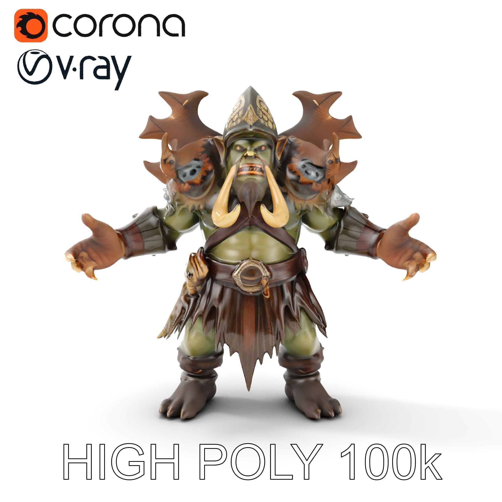 Orc Warrior with Antler Helmet Rigged and Animated D Characte... Low-poly 3D model_29