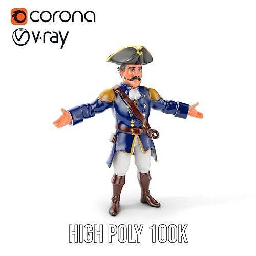 Colonial Captain Character Rigged and Animated Low-poly 3D model