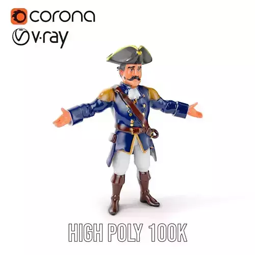 Colonial Captain Character Rigged and Animated Low-poly 3D model
