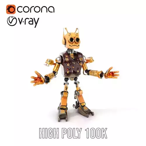 Steampunk Robot with Goggles  Rigged and Animated