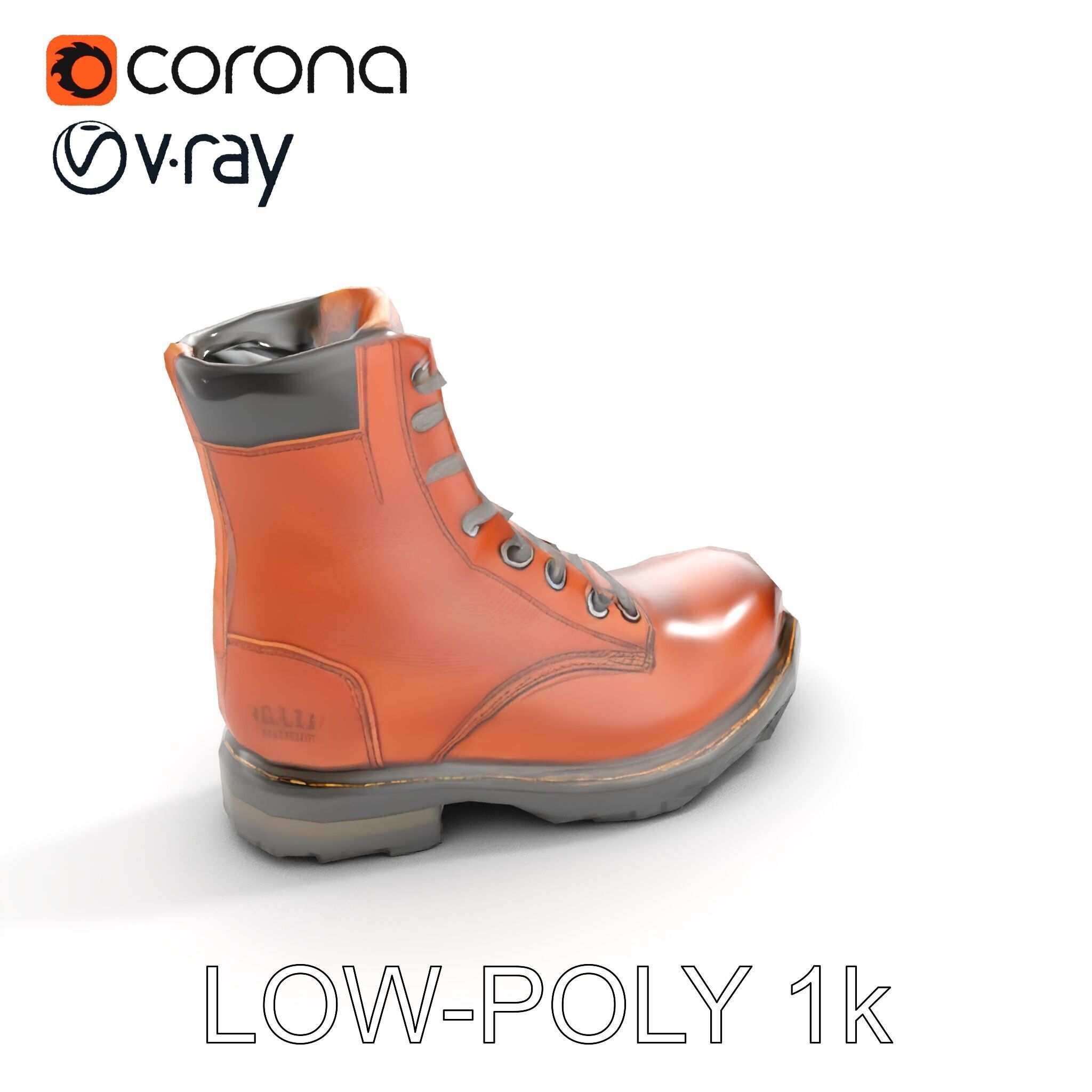 Leather Boot Model Pack with Detailed Laces and Stitching Low-poly 3D model_7