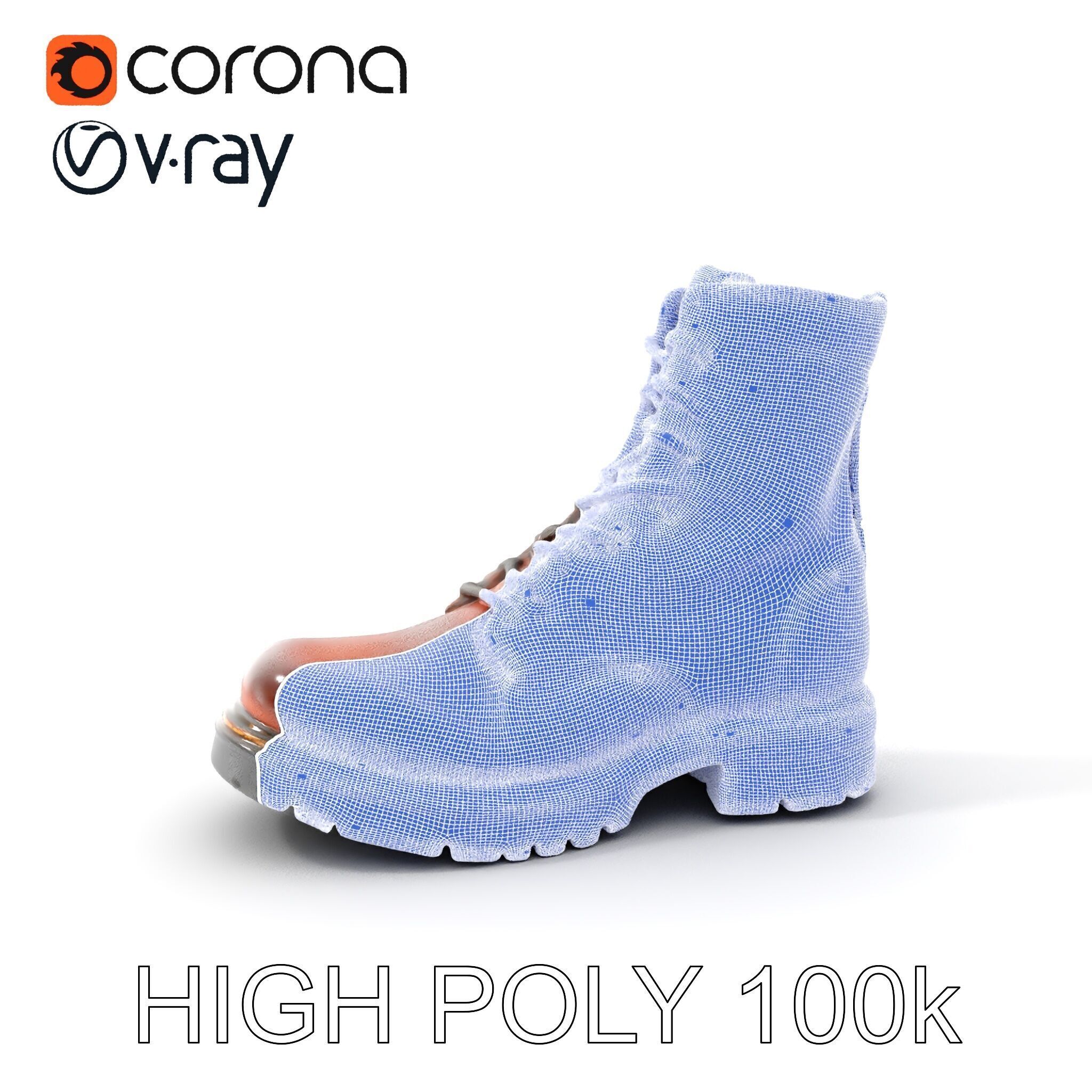 Leather Boot Model Pack with Detailed Laces and Stitching Low-poly 3D model_4