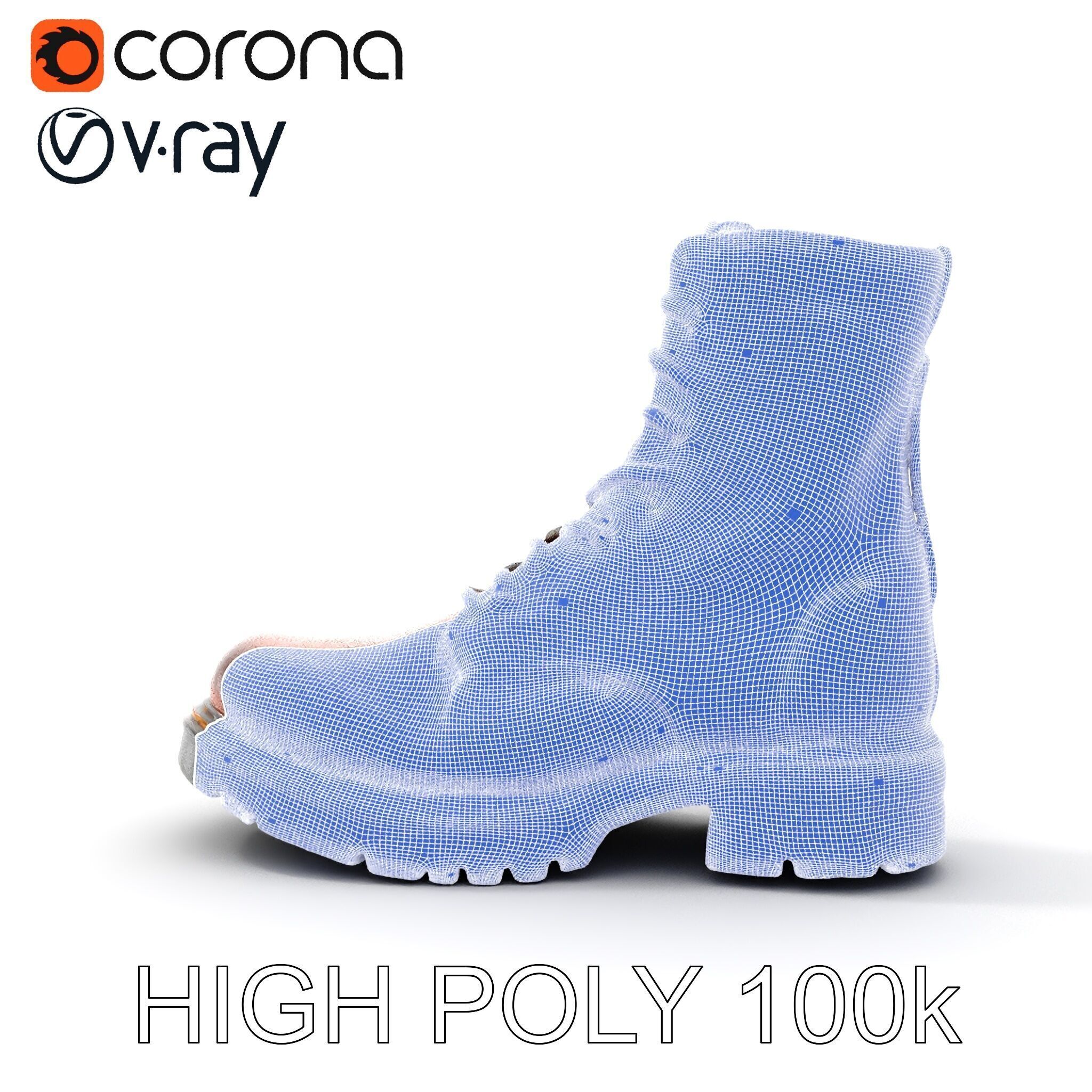 Leather Boot Model Pack with Detailed Laces and Stitching Low-poly 3D model_35