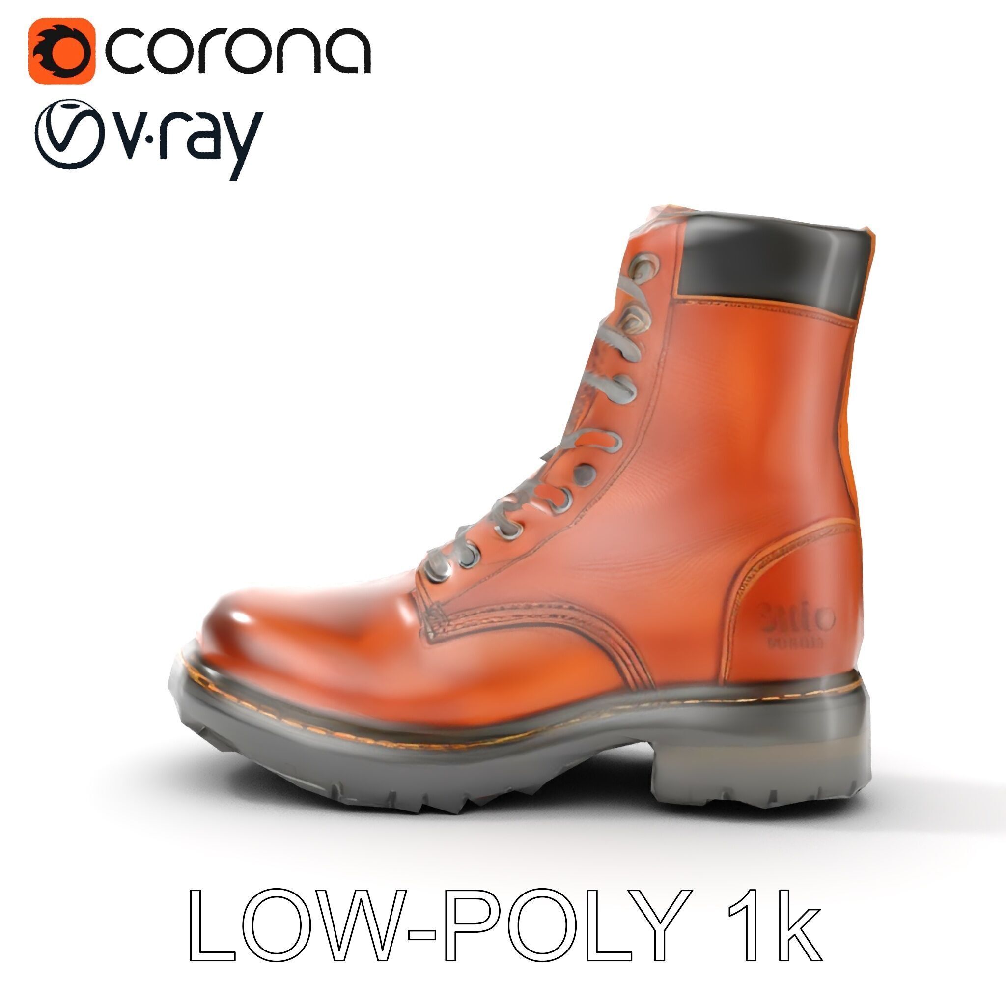 Leather Boot Model Pack with Detailed Laces and Stitching Low-poly 3D model_9