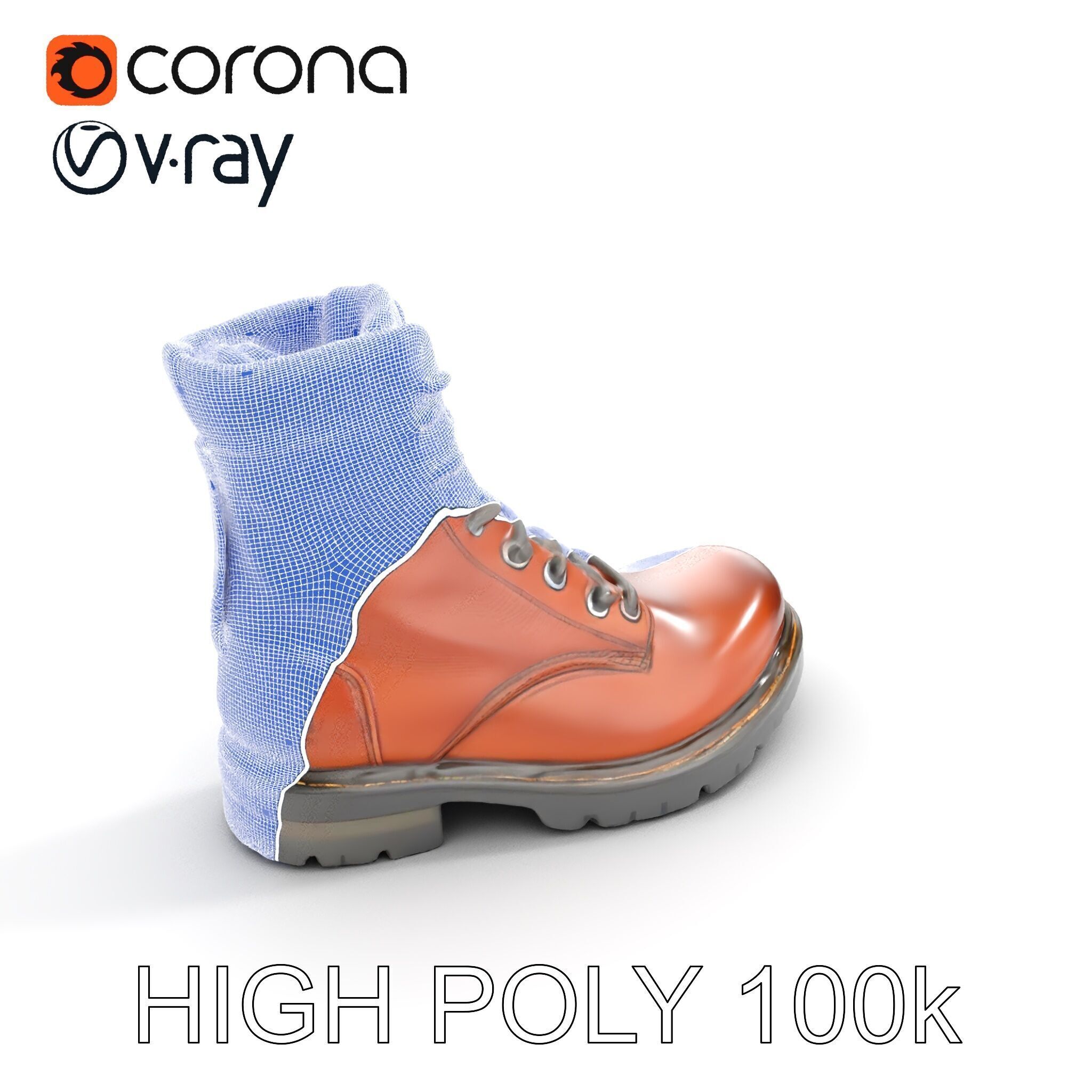 Leather Boot Model Pack with Detailed Laces and Stitching Low-poly 3D model_27