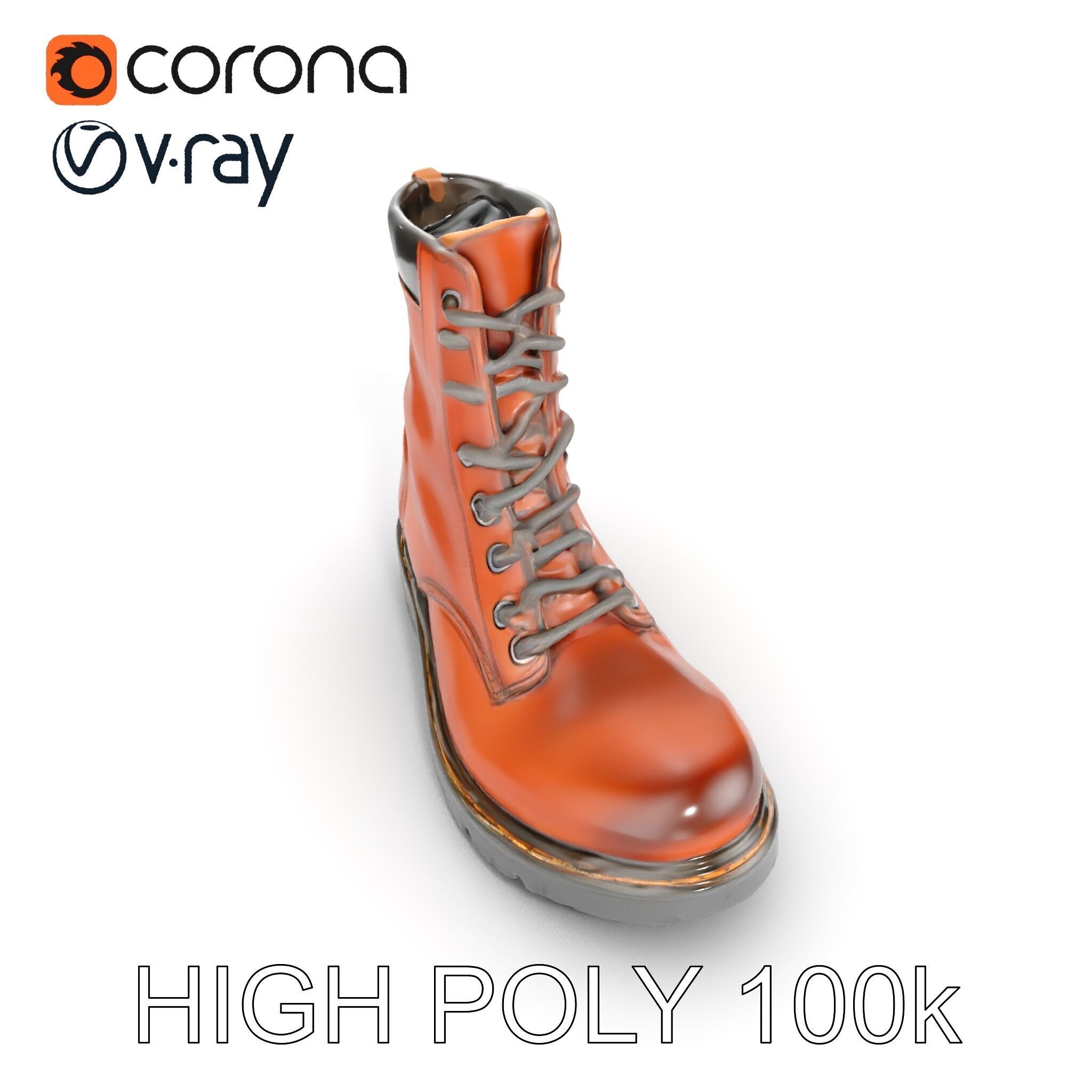 Leather Boot Model Pack with Detailed Laces and Stitching Low-poly 3D model_10