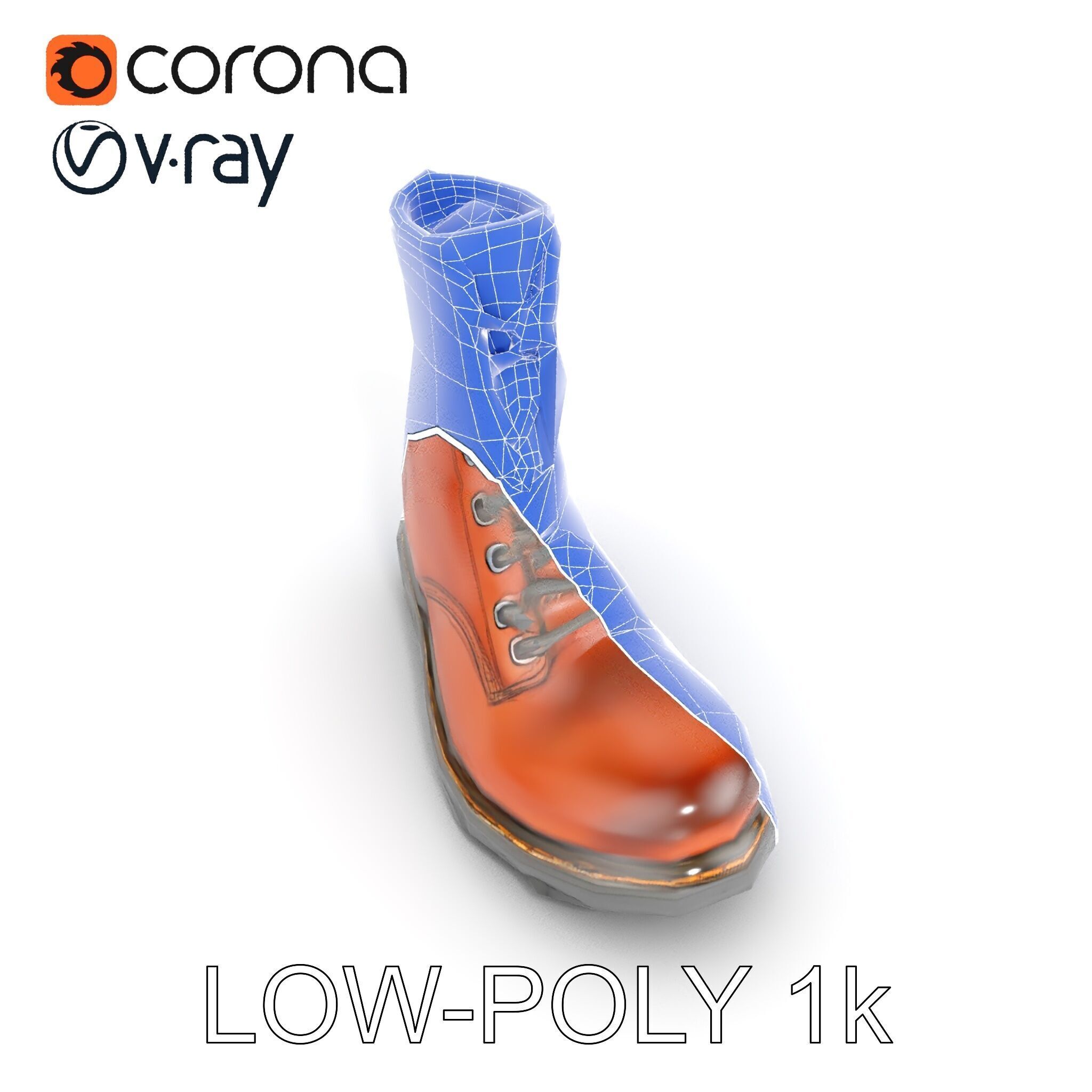 Leather Boot Model Pack with Detailed Laces and Stitching Low-poly 3D model_31