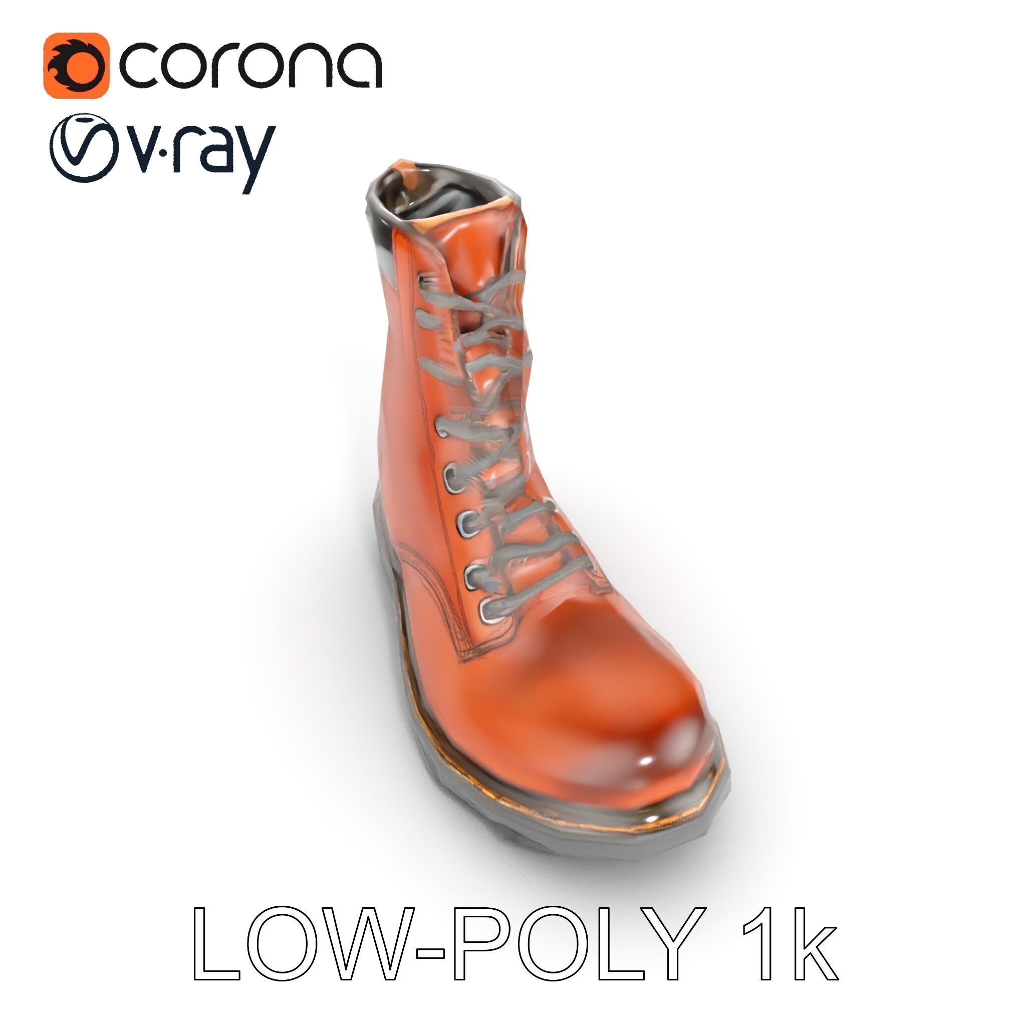 Leather Boot Model Pack with Detailed Laces and Stitching Low-poly 3D model_15