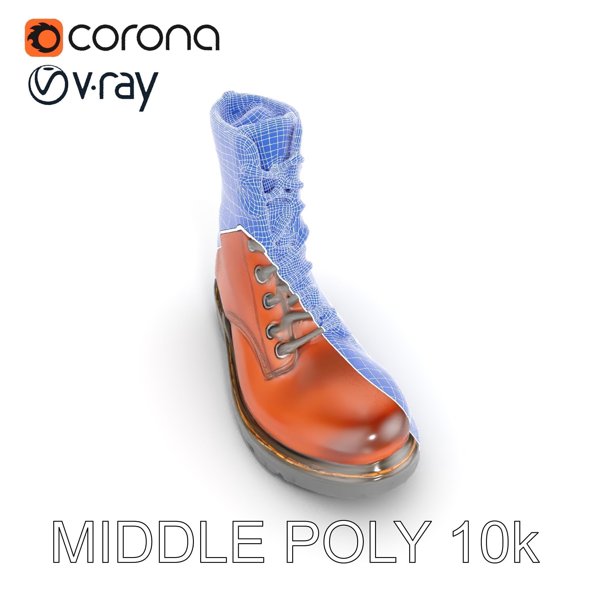 Leather Boot Model Pack with Detailed Laces and Stitching Low-poly 3D model_22