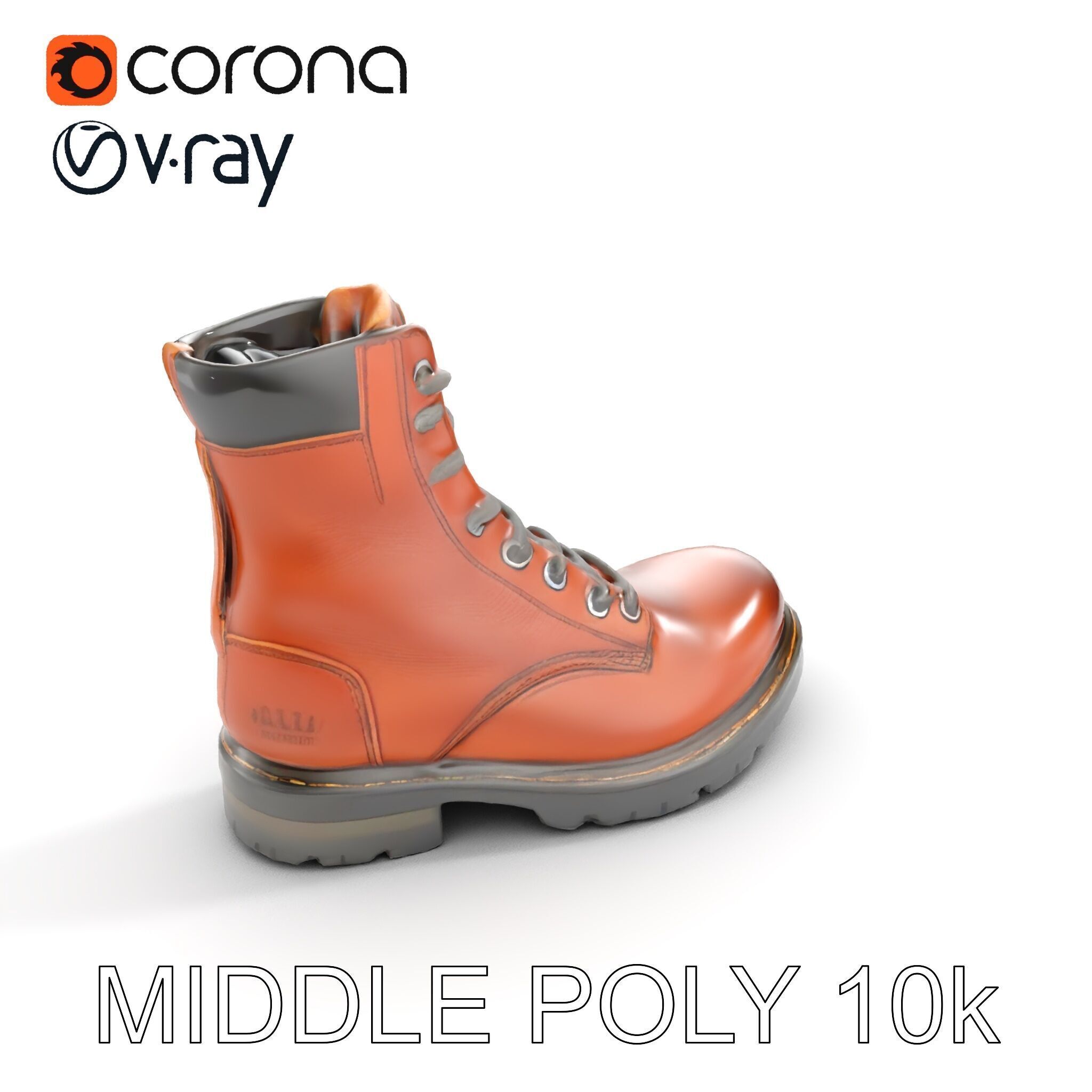 Leather Boot Model Pack with Detailed Laces and Stitching Low-poly 3D model_8