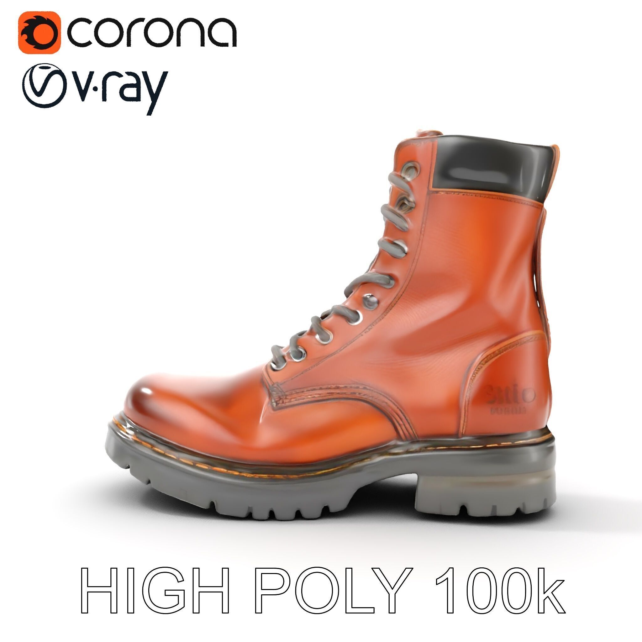 Leather Boot Model Pack with Detailed Laces and Stitching Low-poly 3D model_13