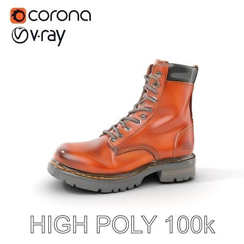 Leather Boot Model Pack with Detailed Laces and Stitching Low-poly 3D model