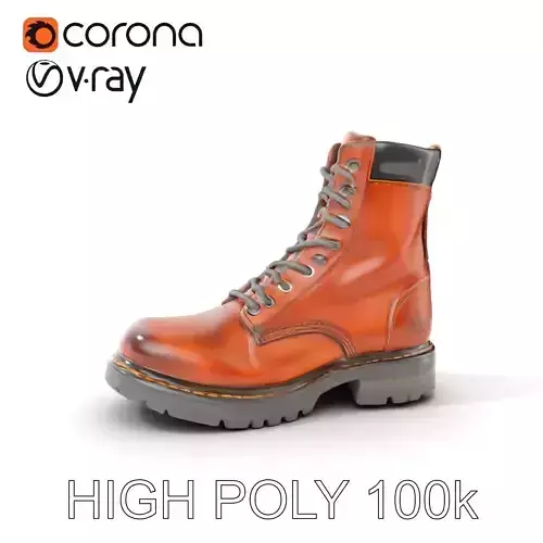 Leather Boot Model Pack with Detailed Laces and Stitching Low-poly 3D model