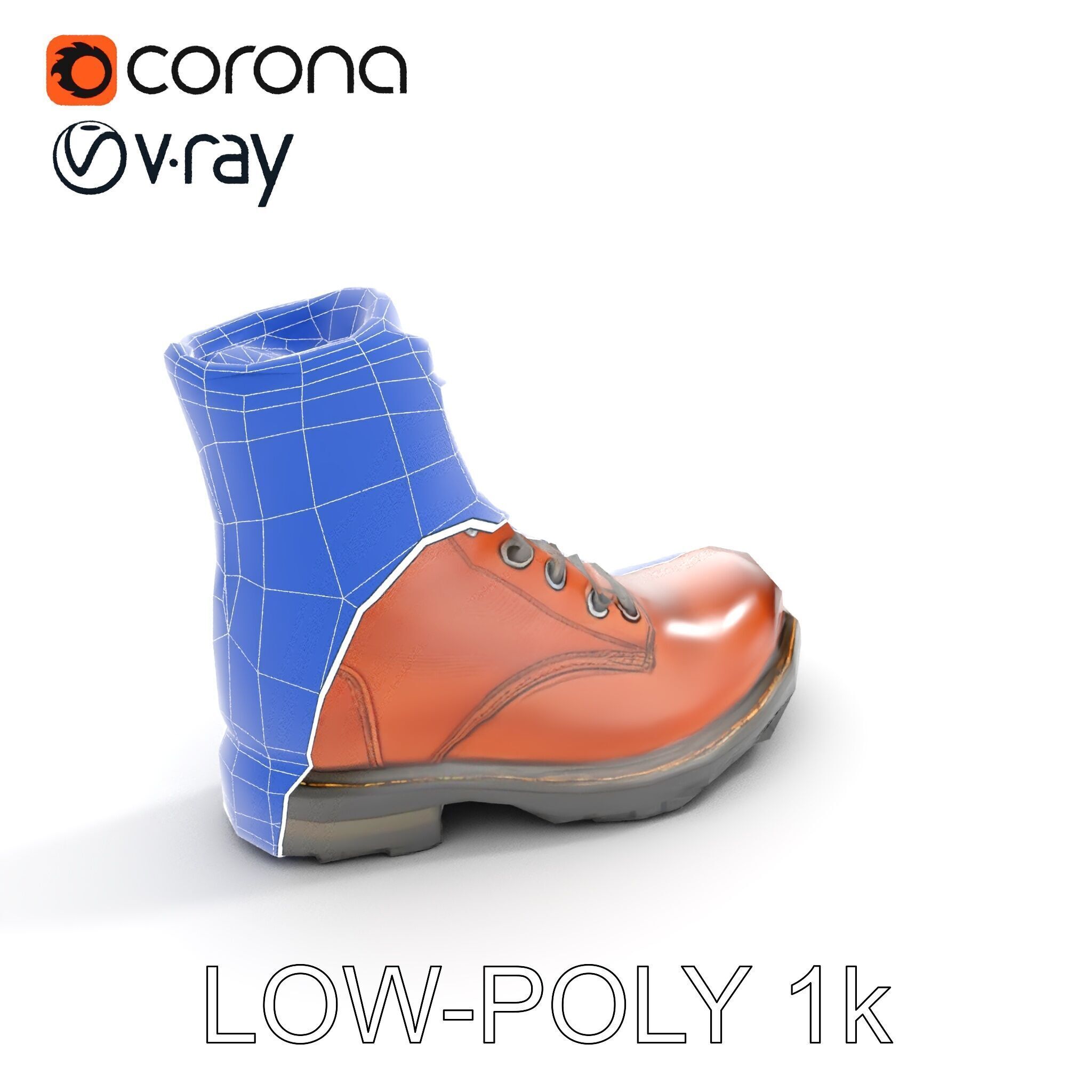 Leather Boot Model Pack with Detailed Laces and Stitching Low-poly 3D model_26