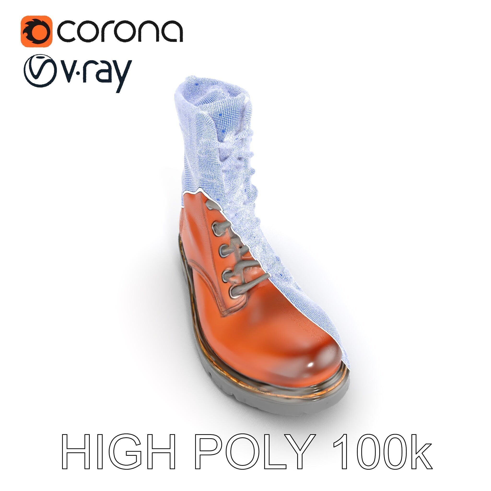 Leather Boot Model Pack with Detailed Laces and Stitching Low-poly 3D model_24