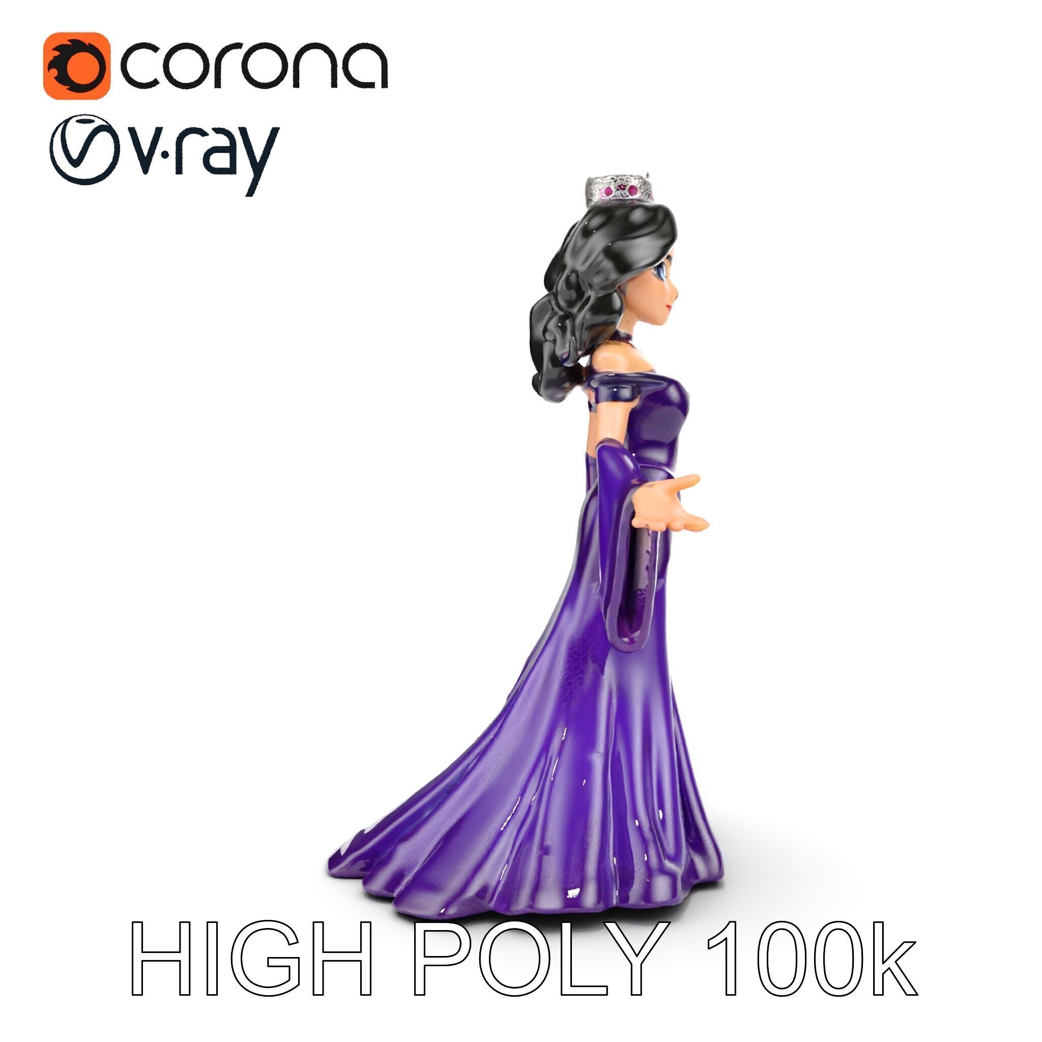 Elegant Royal Queen Character Model Rigged and Animated Low-poly 3D model_15
