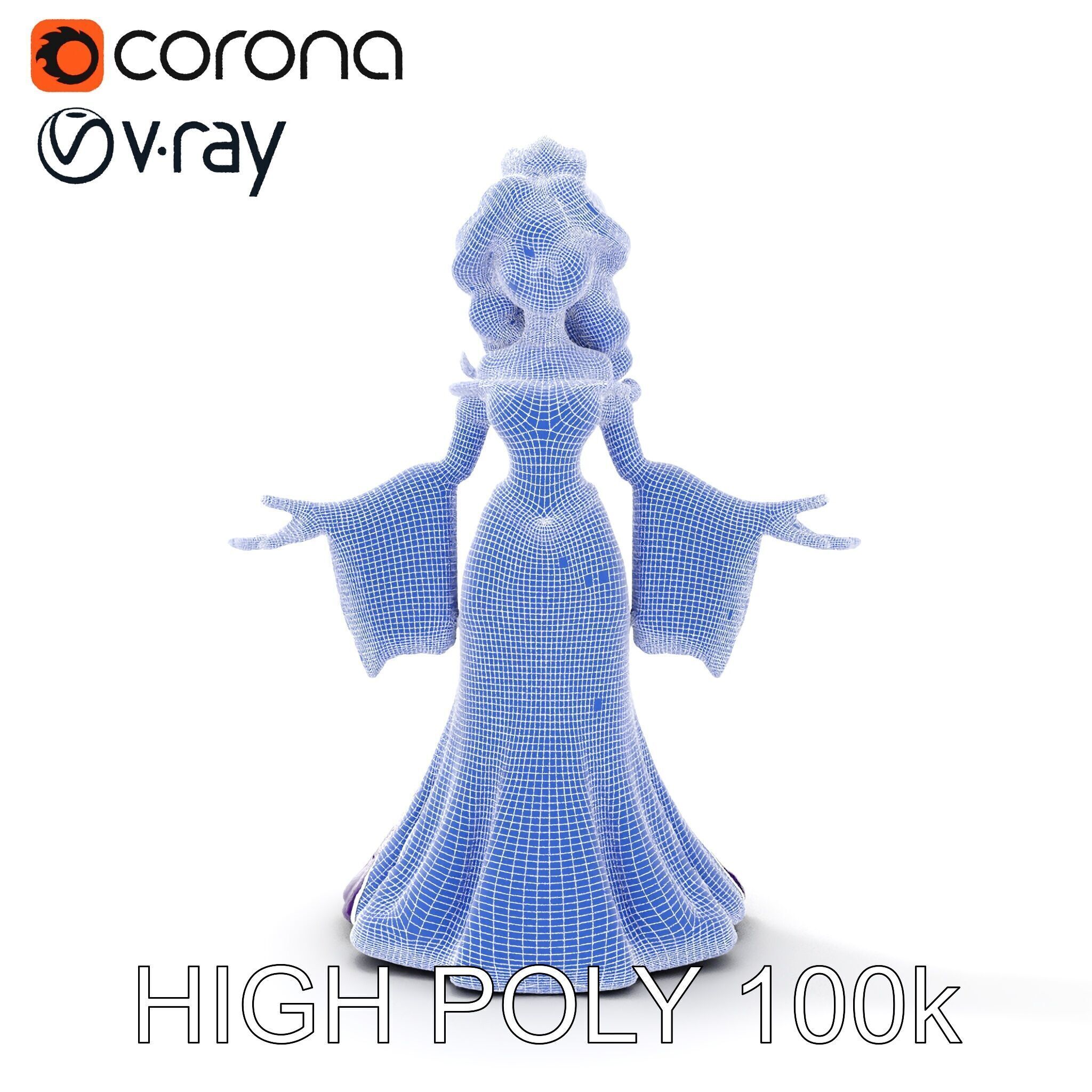 Elegant Royal Queen Character Model Rigged and Animated Low-poly 3D model_35